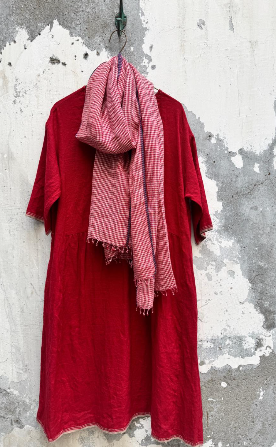 Scarf Hand Woven Linen - Crimson Check