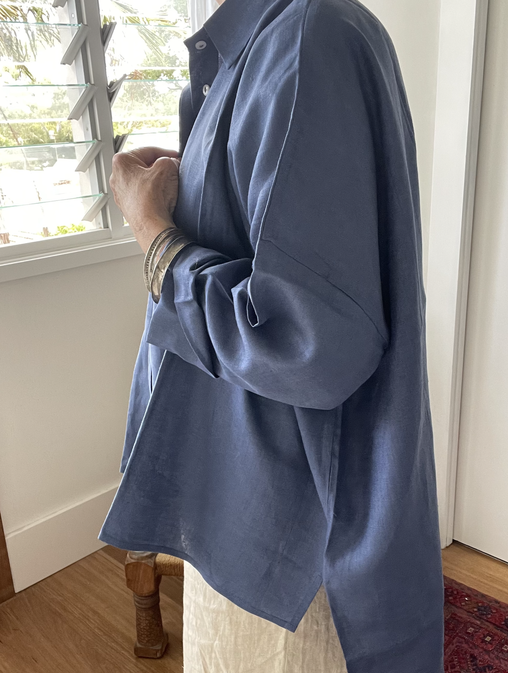 LINEN OVERSIZE SHIRT - Dark Dove Blue