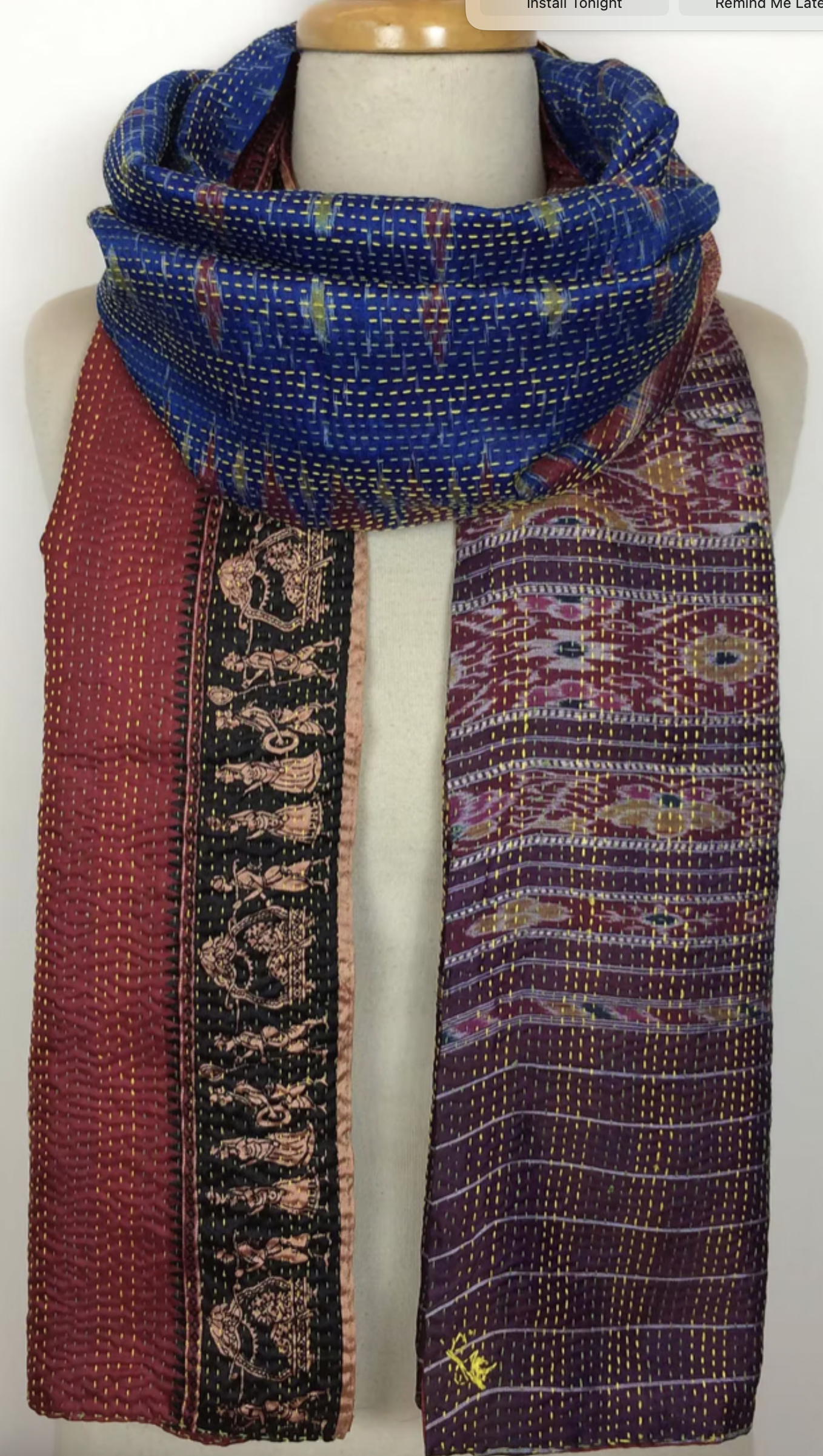 Kantha Silk Muffler - Indigo Rust
