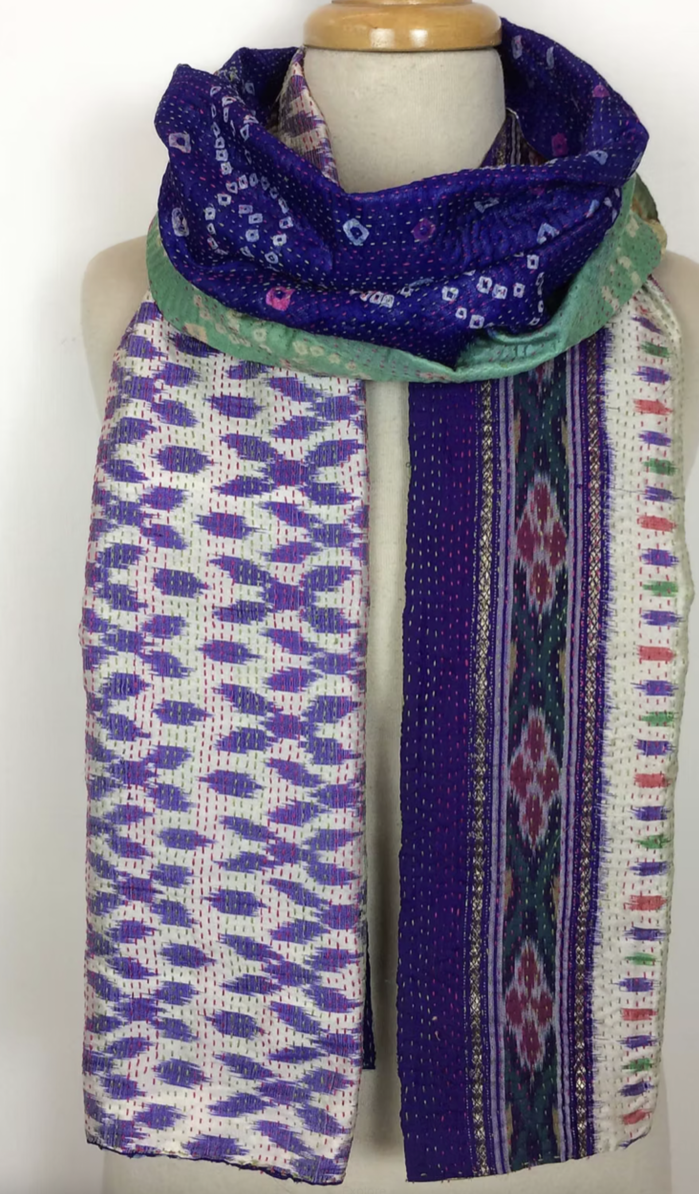 Kantha Silk Muffler - Violet Ikat