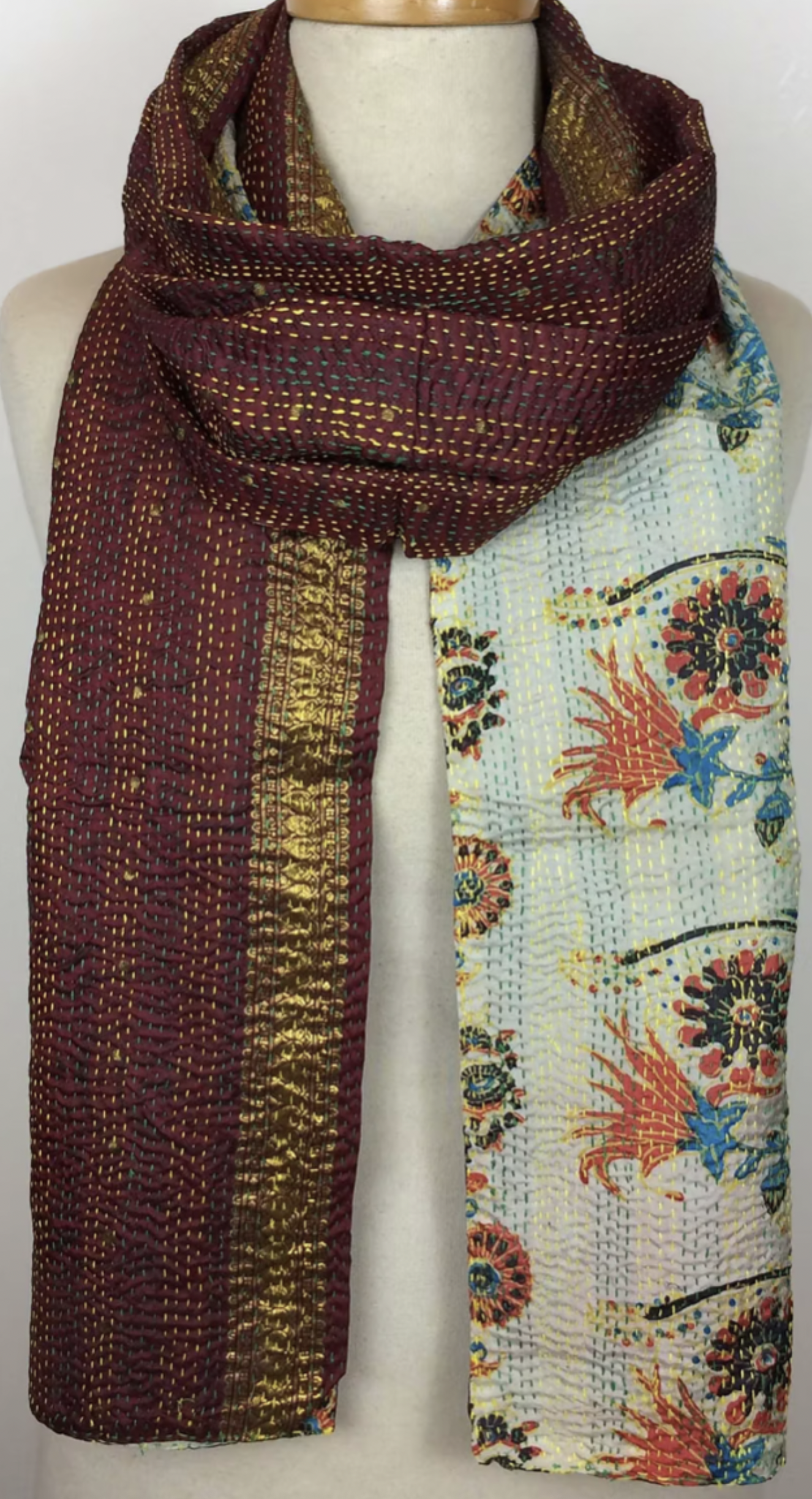 Kantha Silk Muffler - Fireside Coral