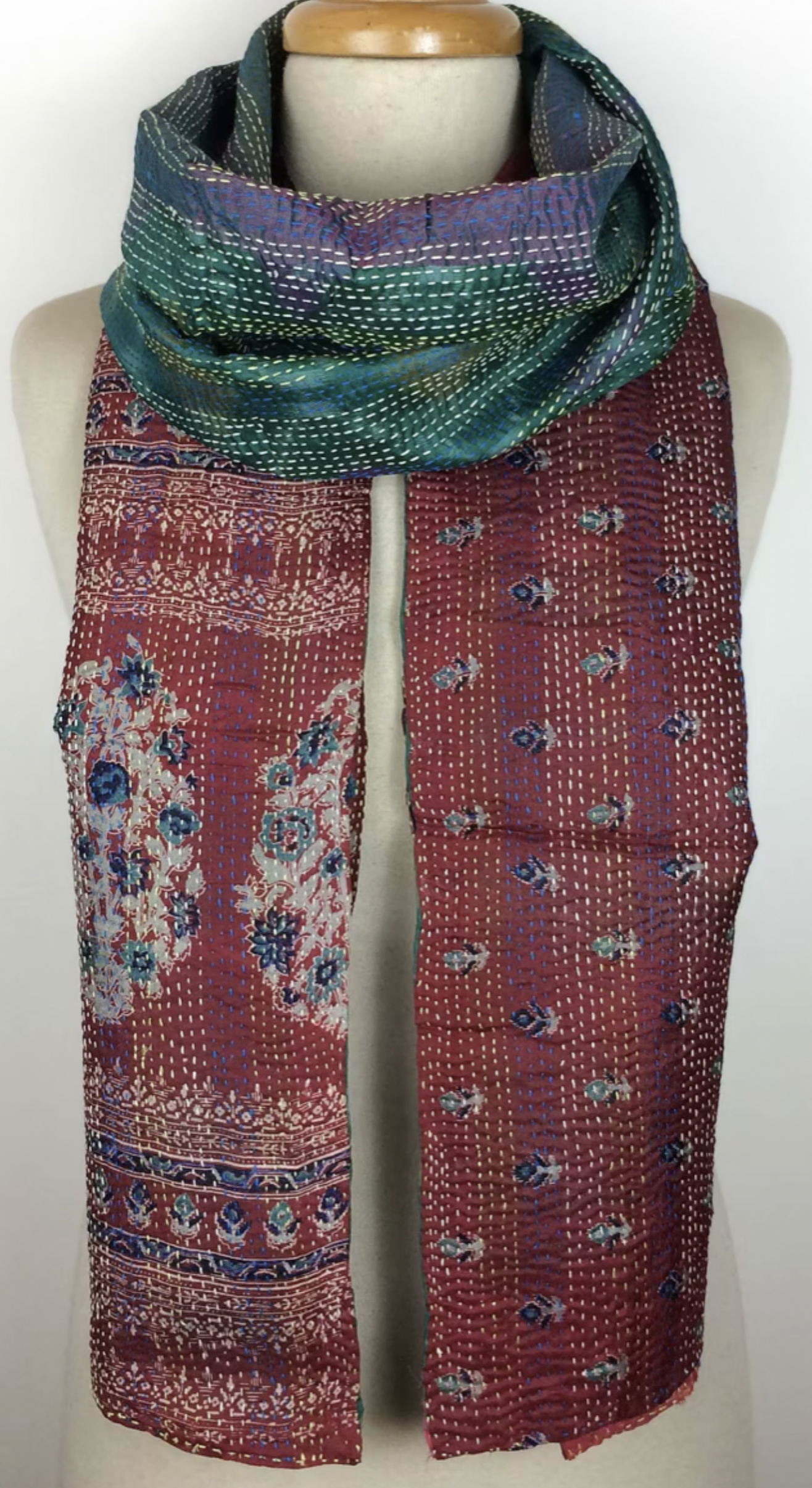 Kantha Silk Muffler - Floral Plum