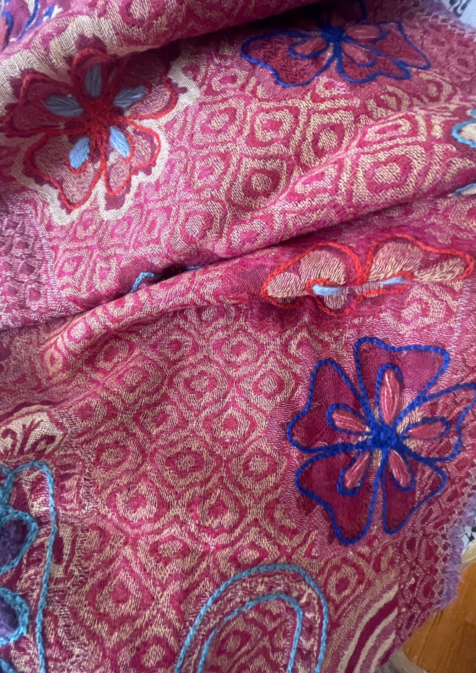 Embroidered Wool Muffler - Happy Floral