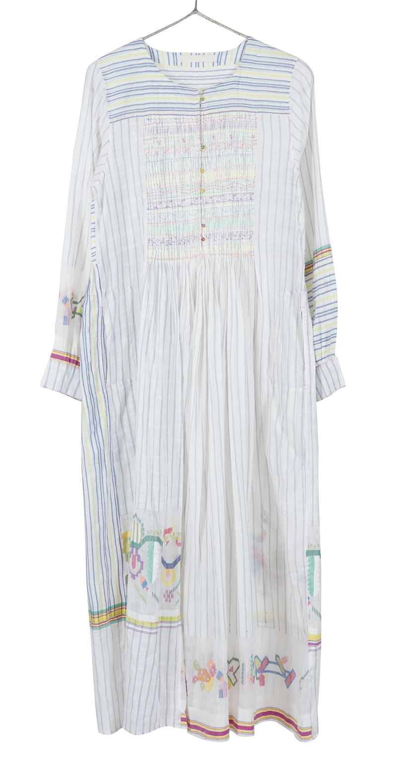 Herbarium 04 Jamdani Cotton Dress - PINSTRIPE