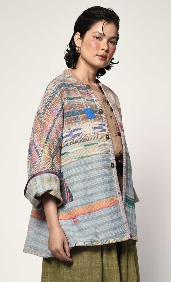 Reversible Vintage Kantha Jacket - CLAY