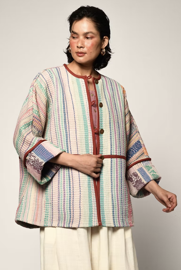 Reversible Vintage Kantha Jacket - COASTAL SUMMER