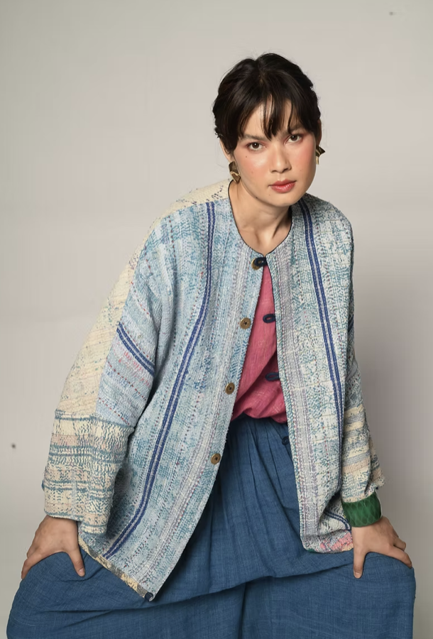 Reversible Vintage Kantha Jacket - CLOUDBURST
