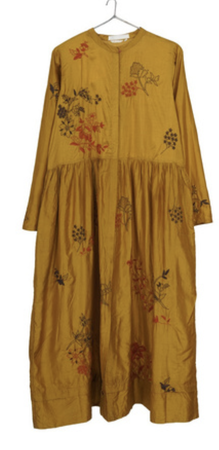 NAOMI Silk Dress - Chikankari Botanical