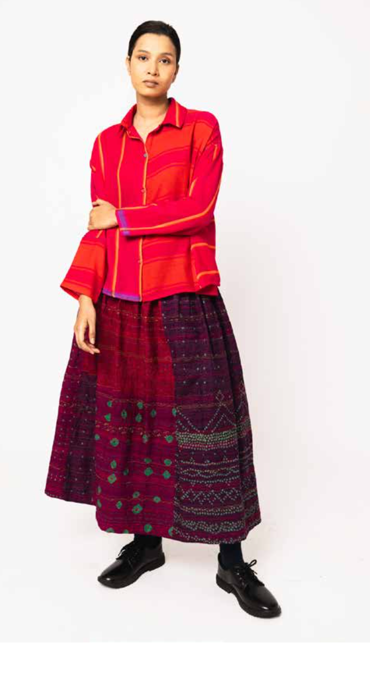 FOLKLORE 144 - Skirt Silk Bandhani Deep Rose