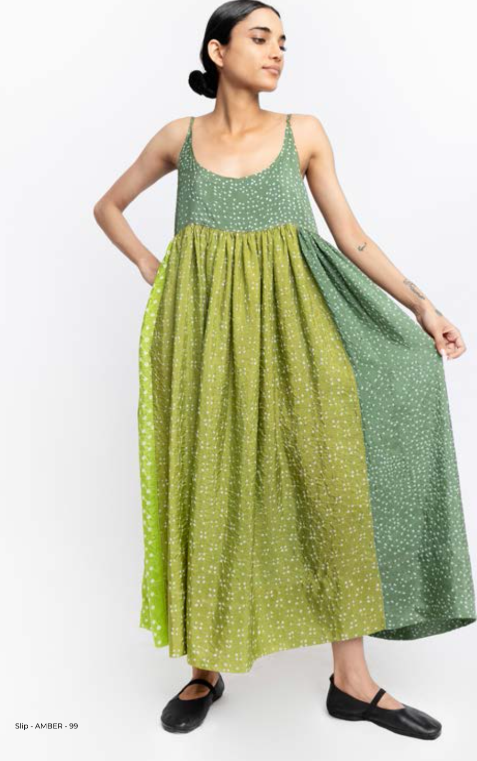 AMBER 99 - Green Silk Slip Dress