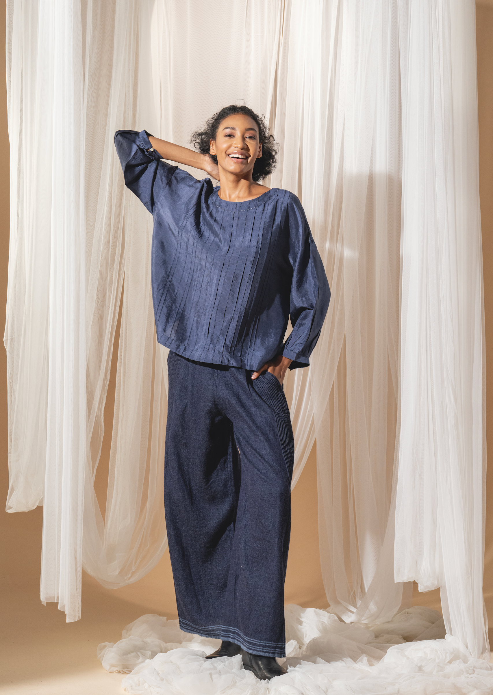 MAHIRA Blouse - Handwoven Blue Silk