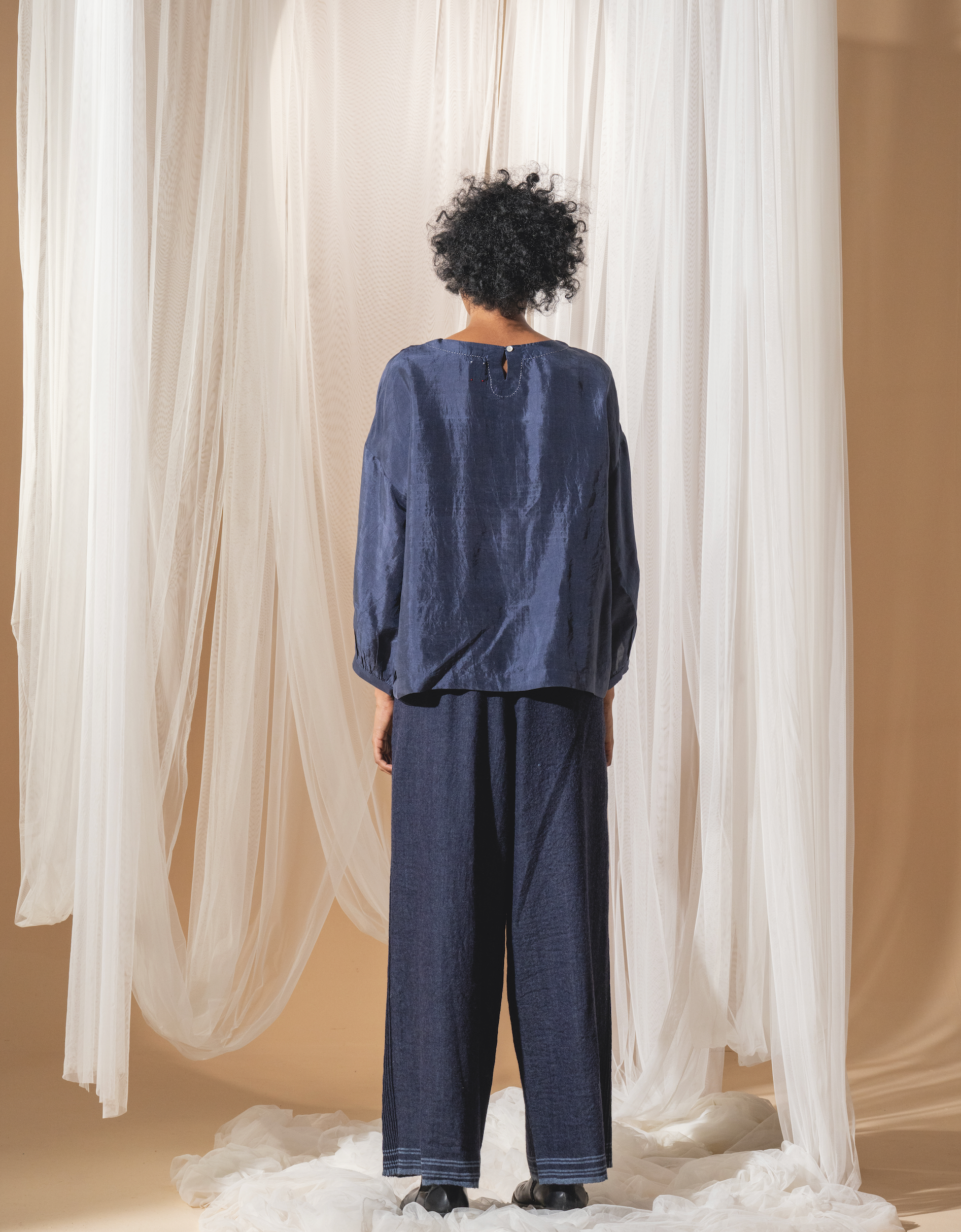 MAHIRA Blouse - Handwoven Blue Silk