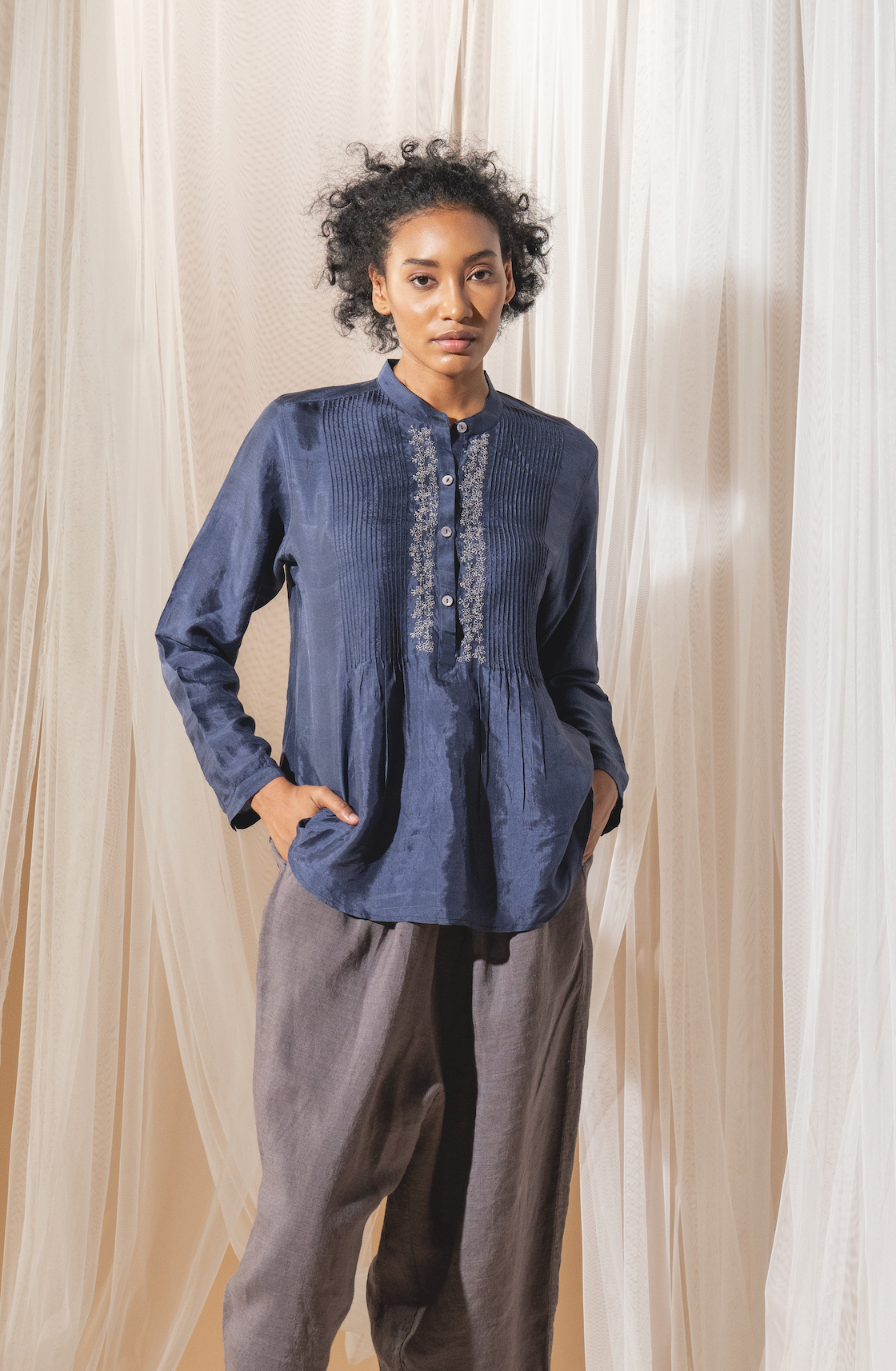 APA Shirt - Handwoven Blue Silk