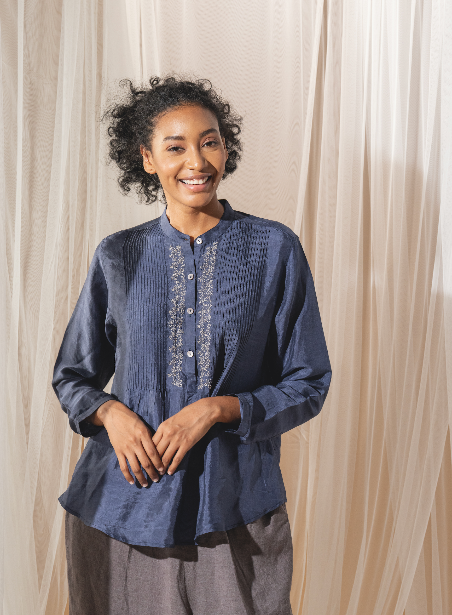 APA Shirt - Handwoven Blue Silk