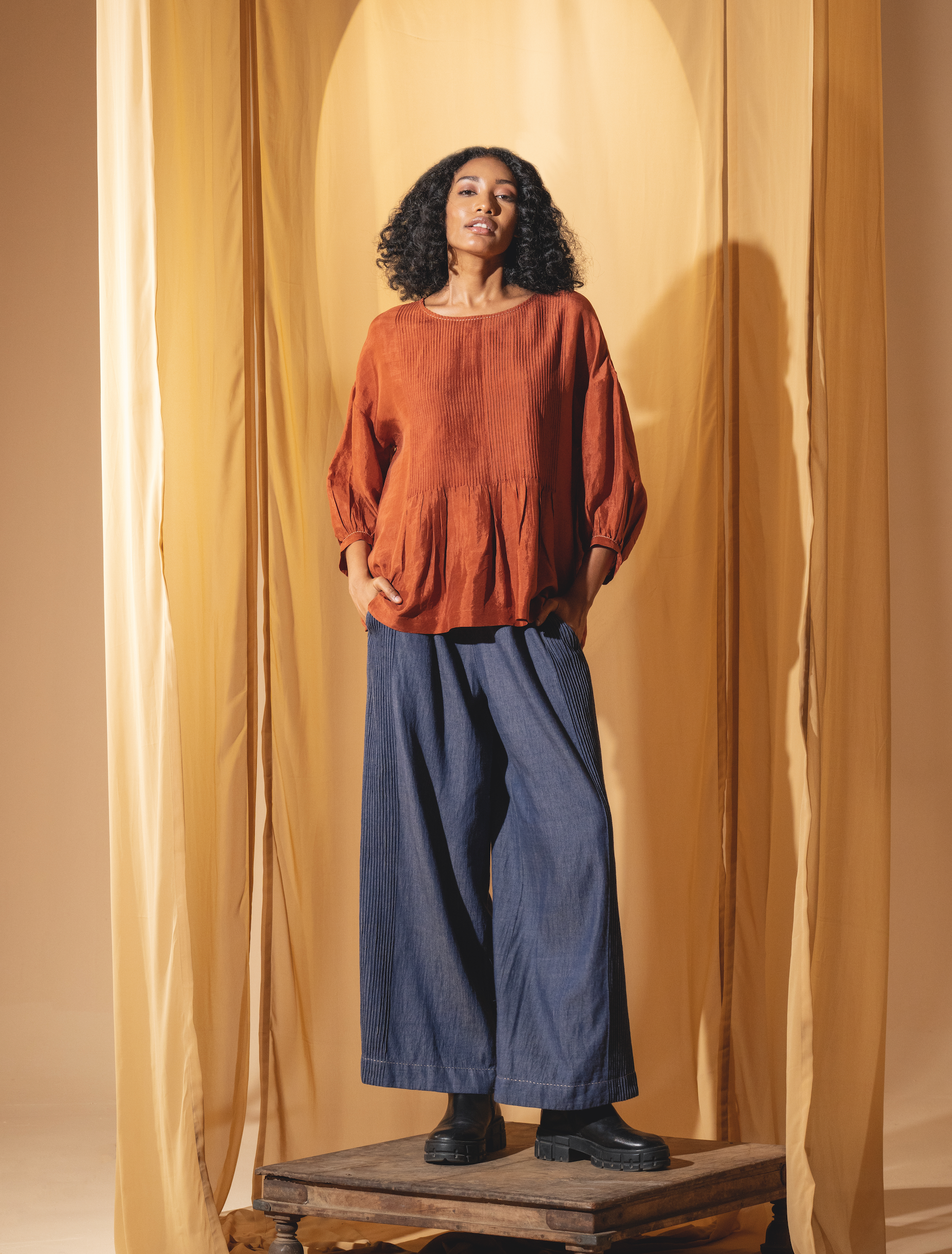 ANISHA Blouse - Pintuck Rust Silk