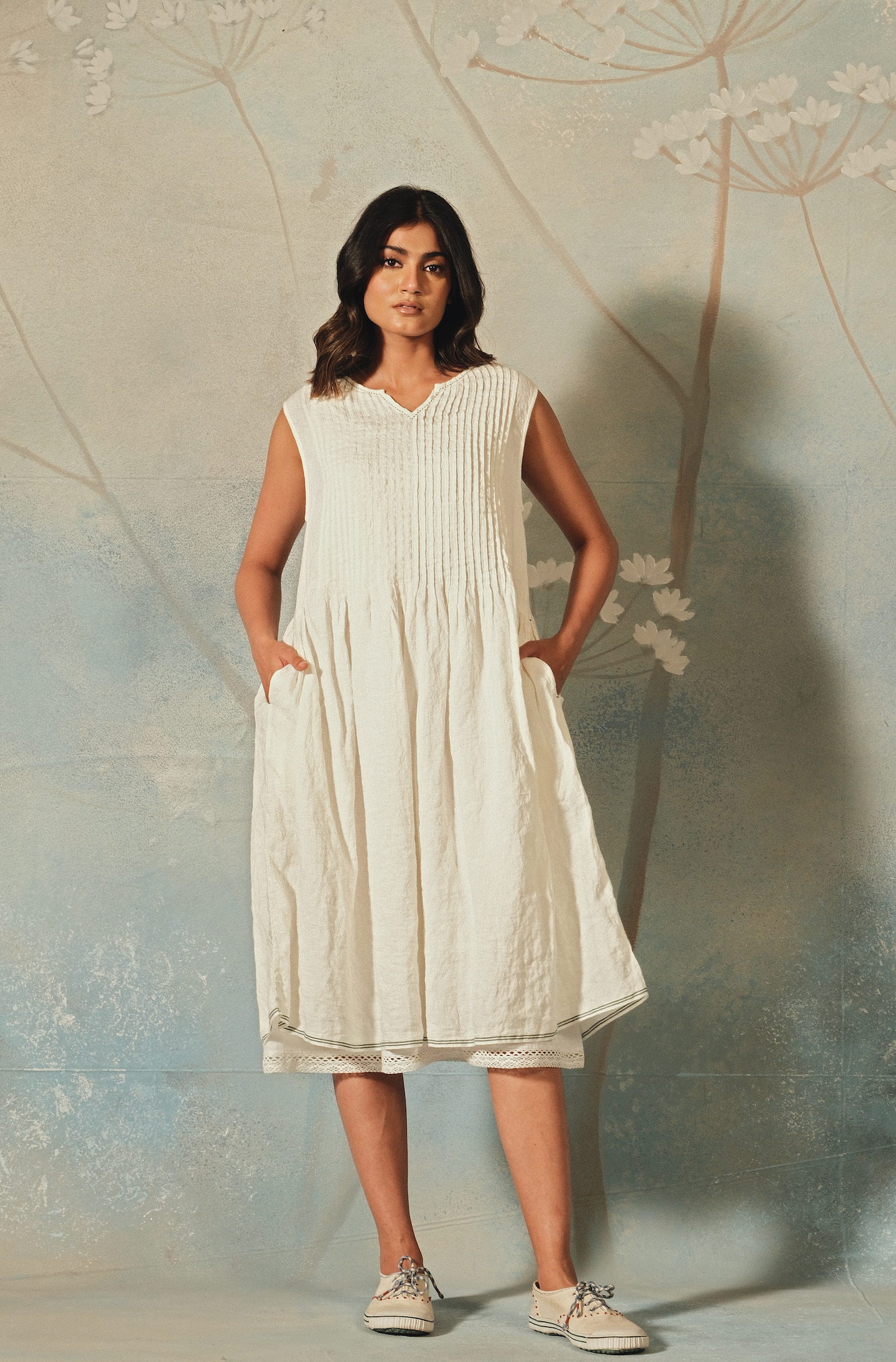 BRAHMA DRESS - Ivory Linen Pintuck