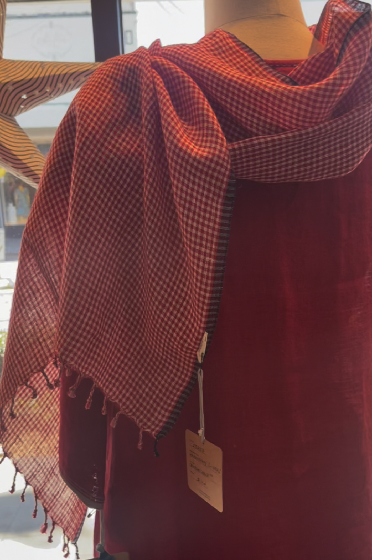 Scarf Hand Woven Linen - Crimson Check