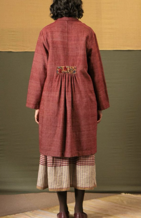 ISHA Linen Check Skirt -Barn Red