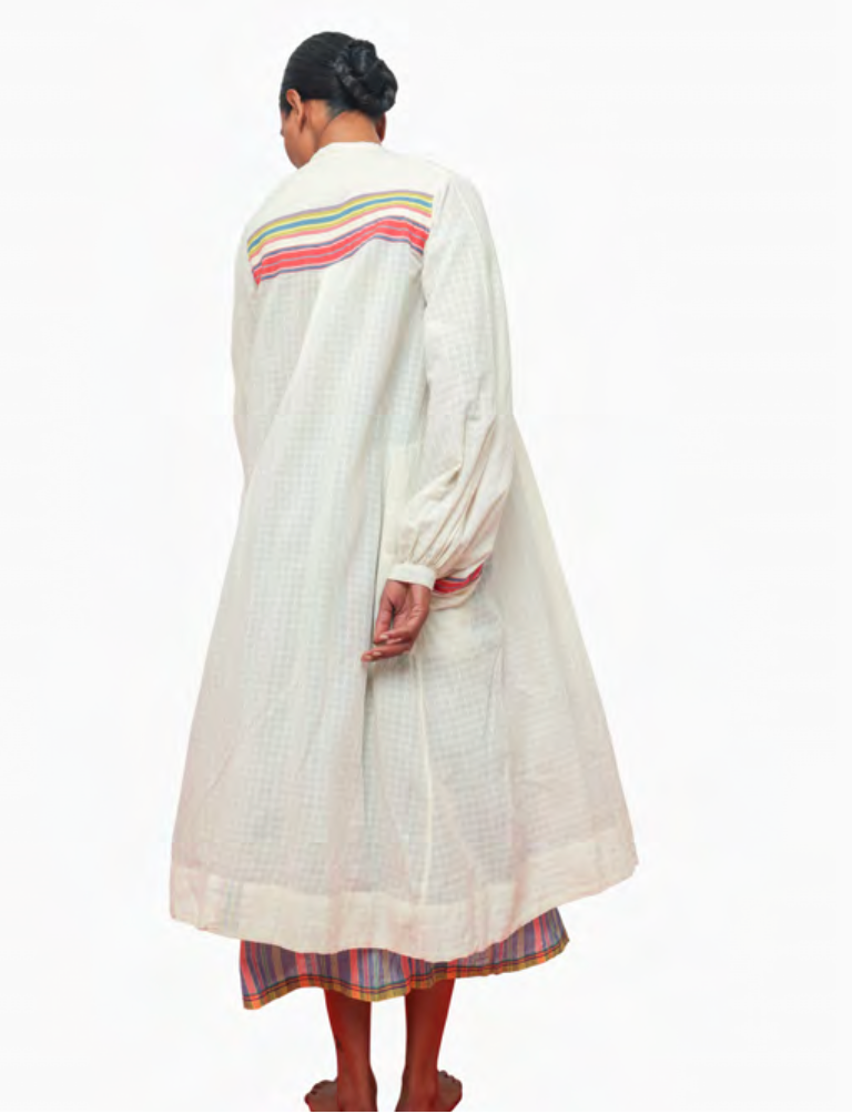 Herbarium 69 Ivory Cotton Dress - SMOCKED STRIPE