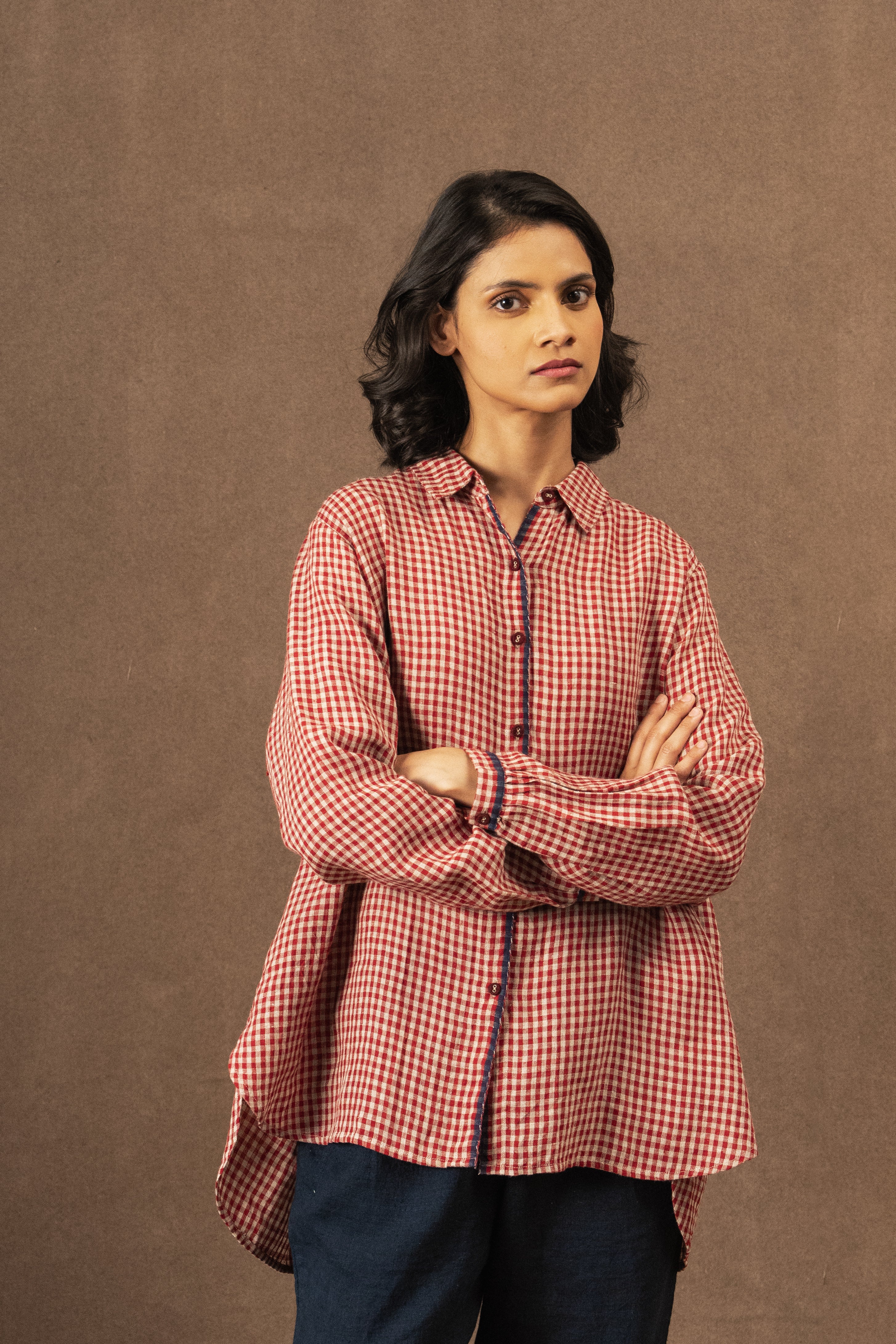 DEVESHI LInen Shirt - Crimson Check