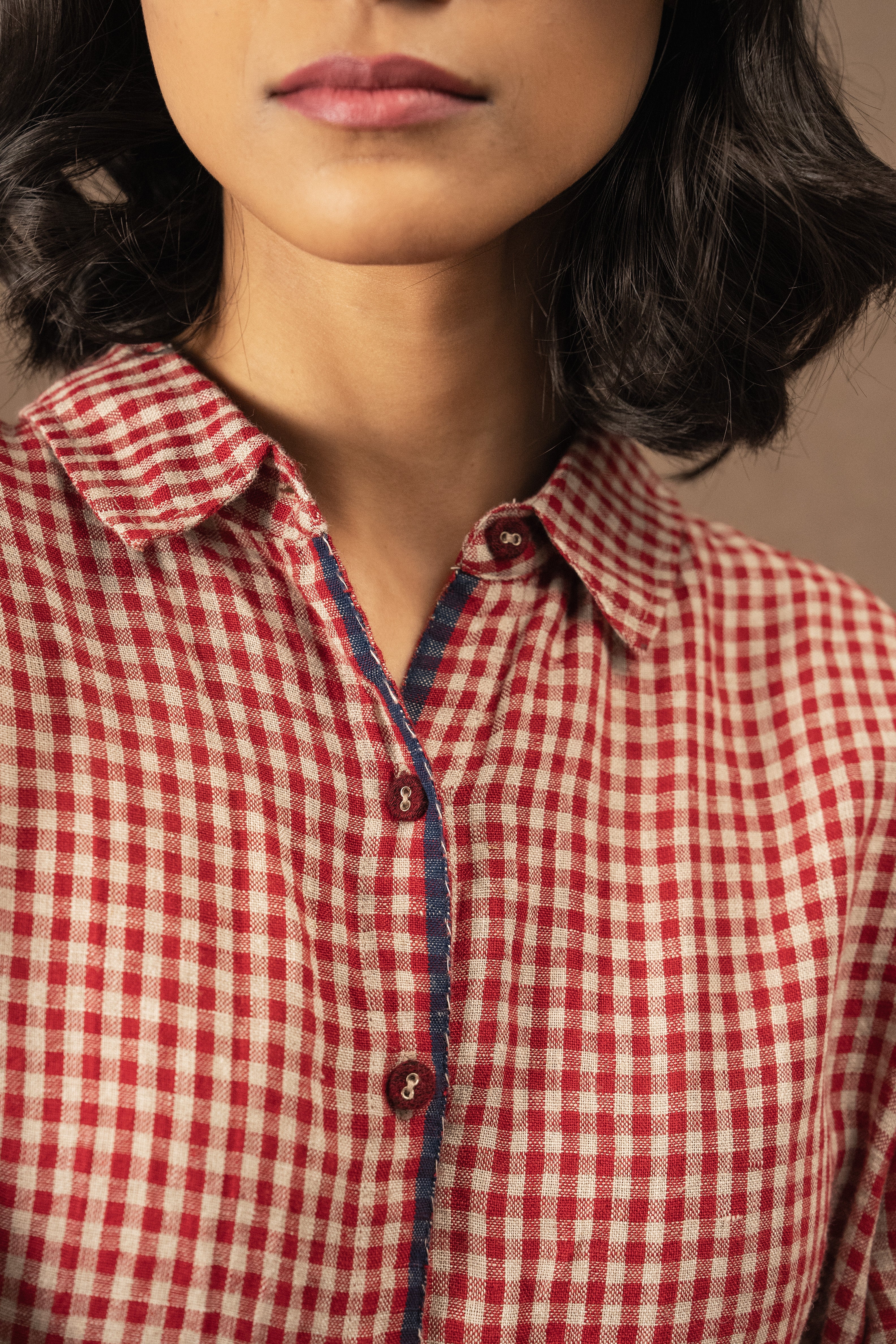 DEVESHI LInen Shirt - Crimson Check