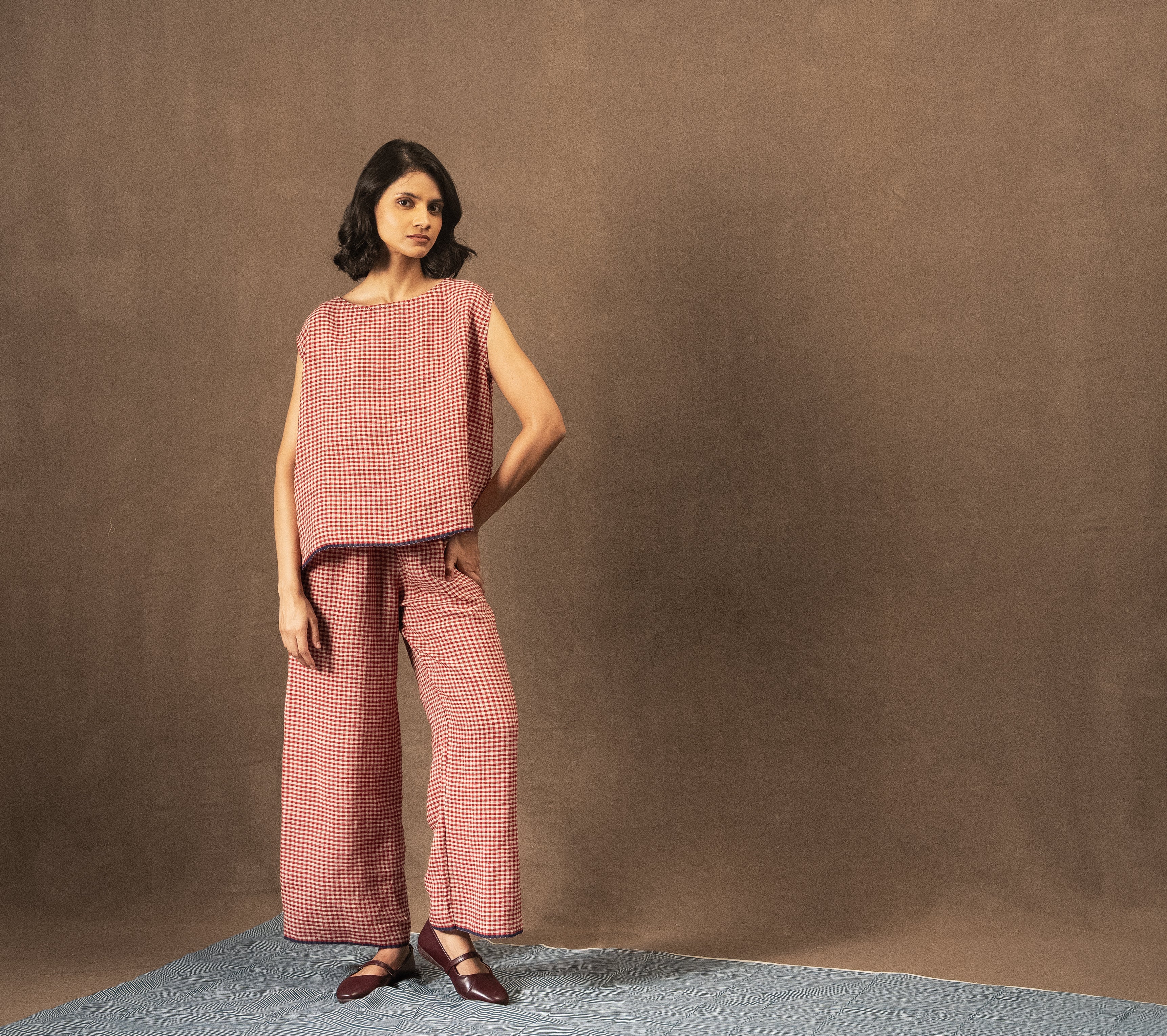 DITYAA Linen Pants (Long) - Crimson Check