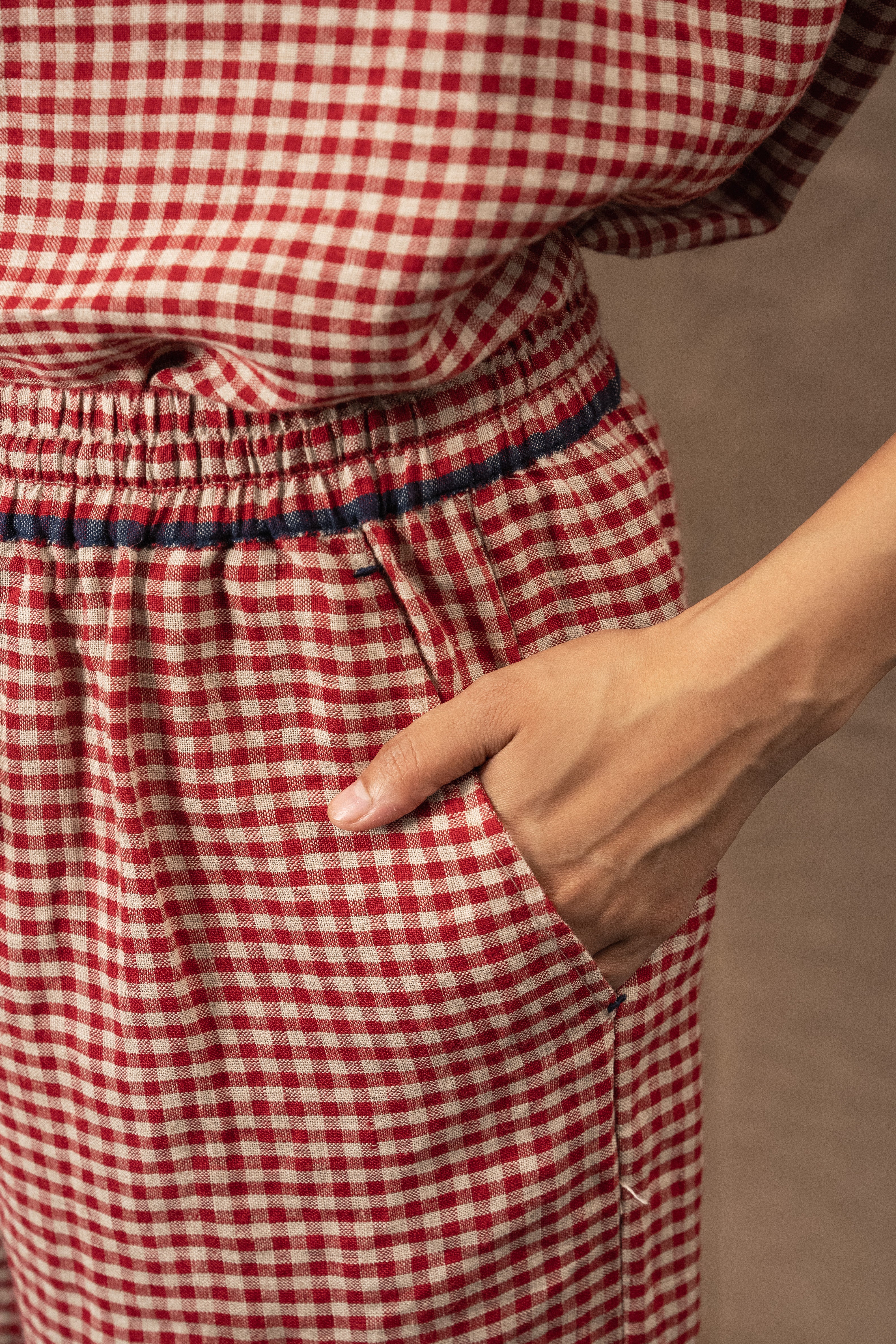 DITYAA Linen Pants (Long) - Crimson Check