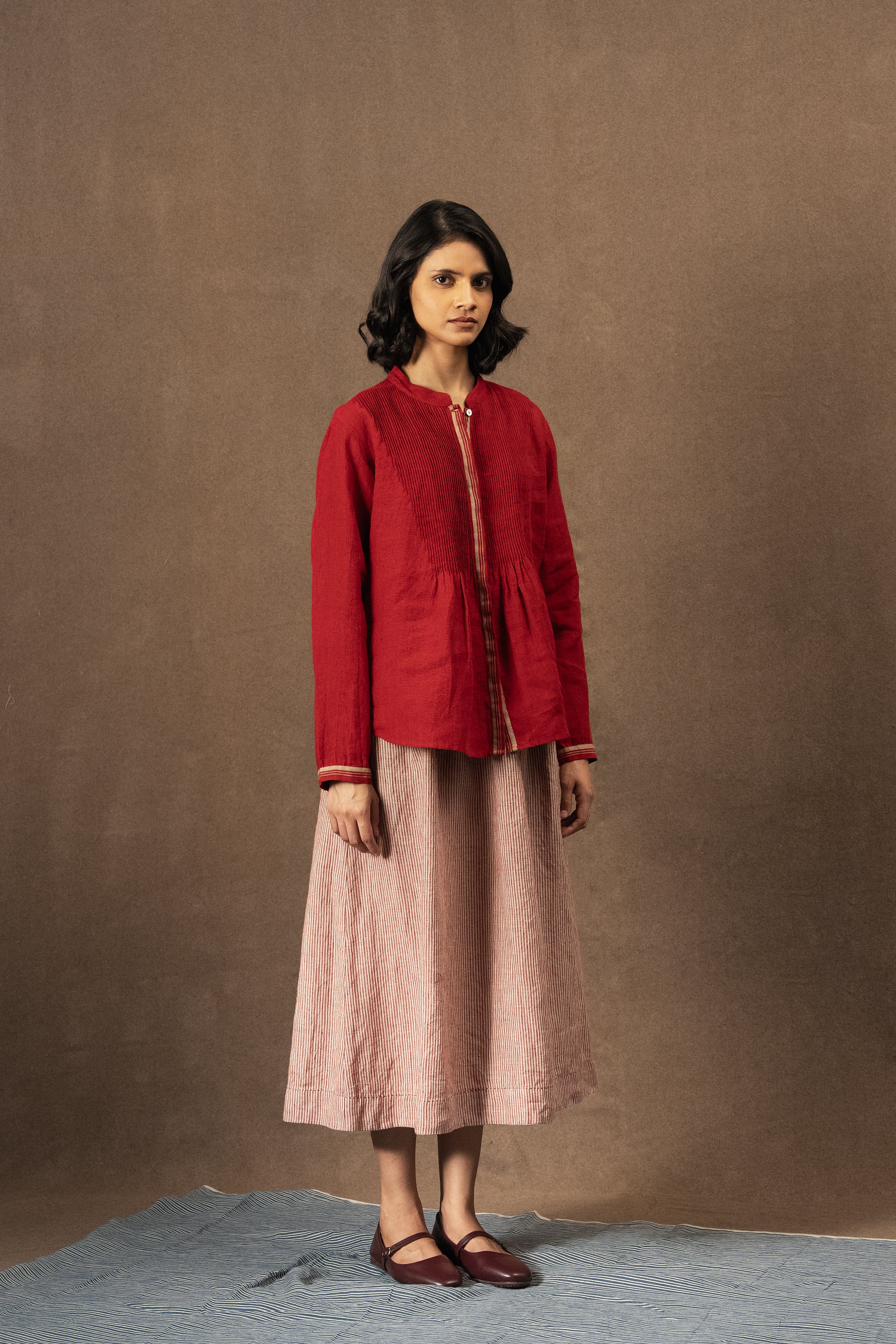 ISHA LINEN SKIRT - Crimson Stripe