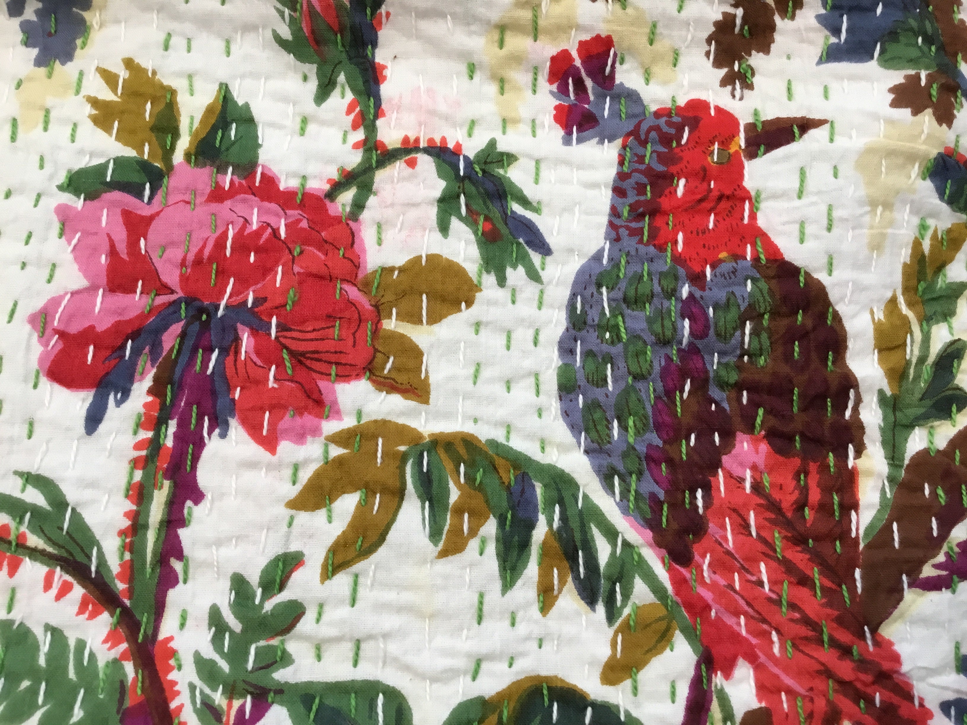 KANTHA - Tropical Bird on White