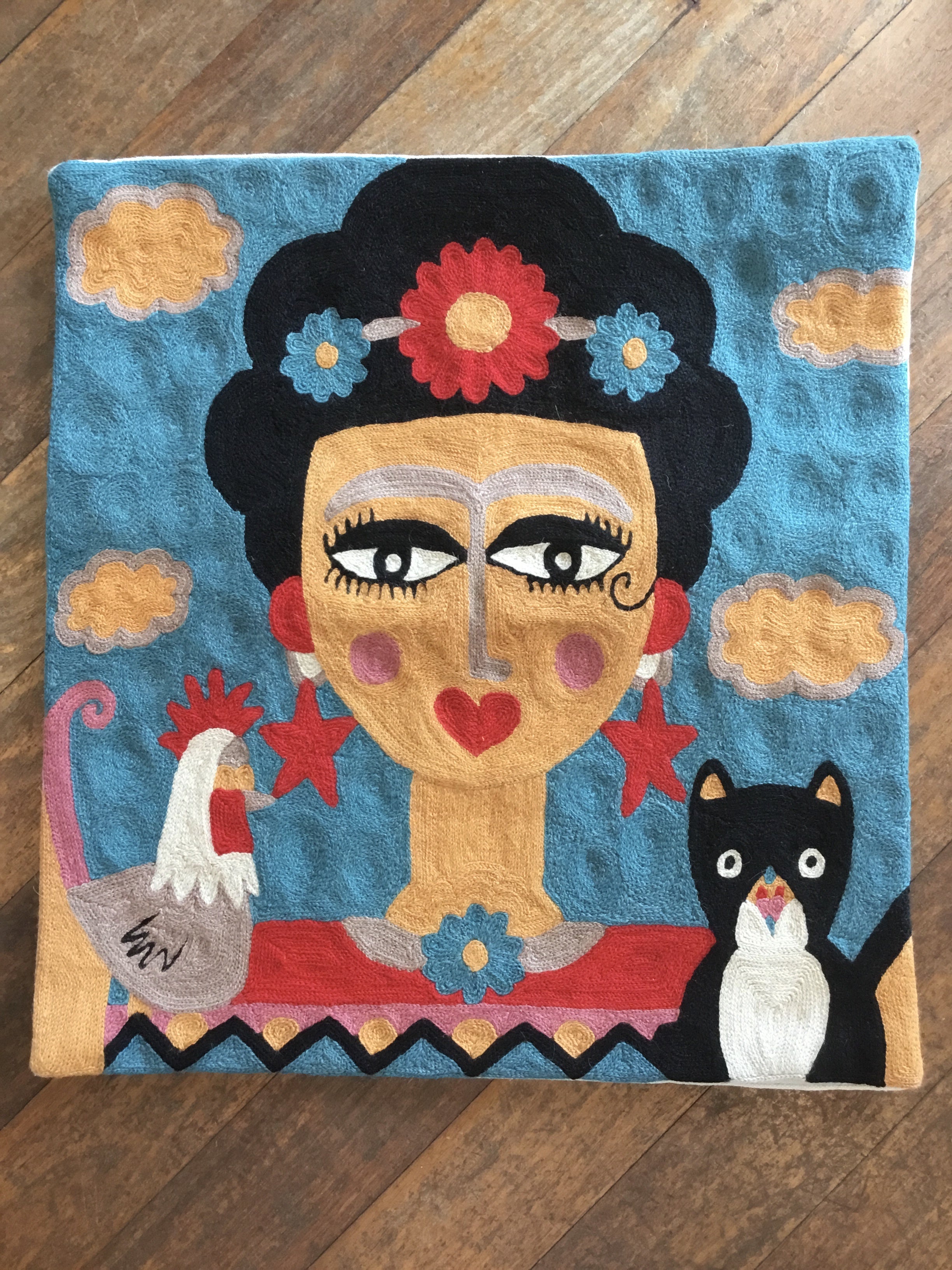 Kashmiri Wool Cushion - Lady with Cat