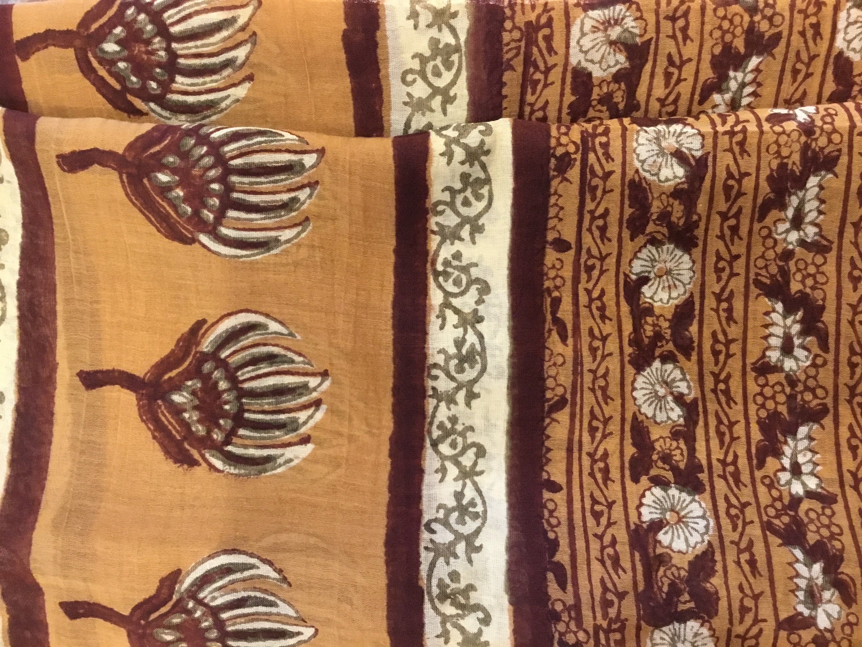 Chanderi Silk Cotton Scarf- Ochre Marigold