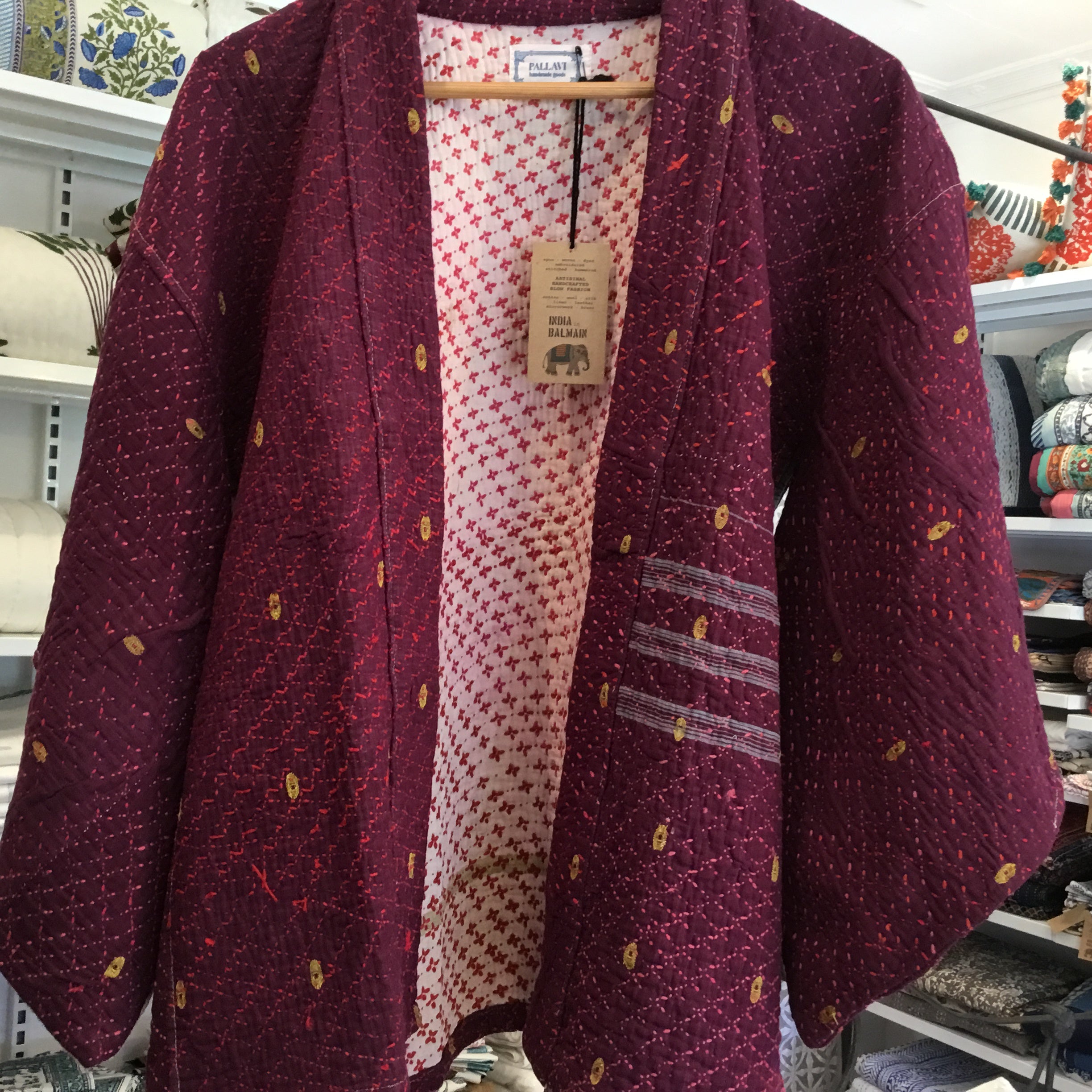 Vintage Kantha Jacket Kimono Style - Mulberry Delight