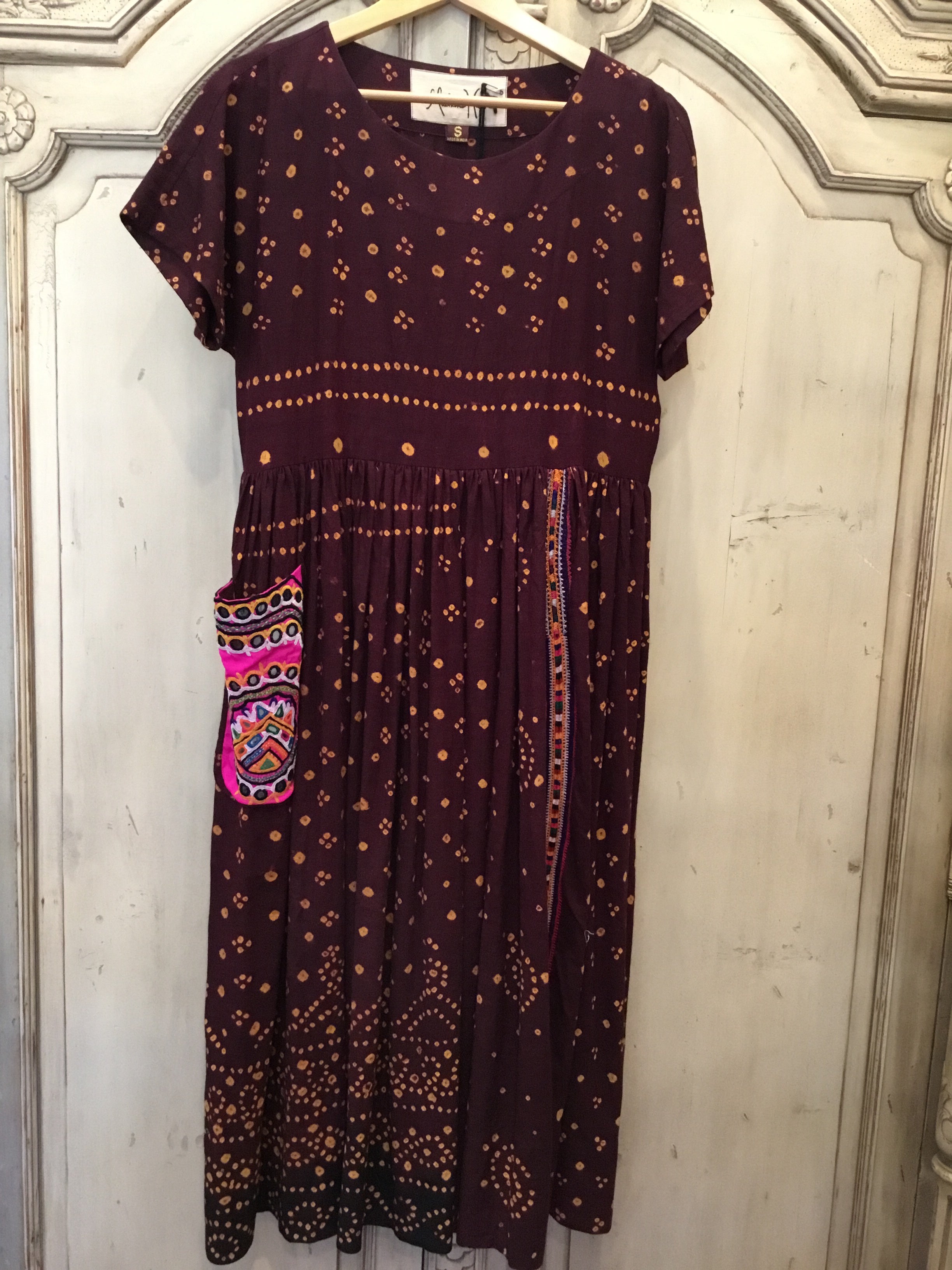 Bandhani Cotton Dress with Vintage Pockets - Desert Lights