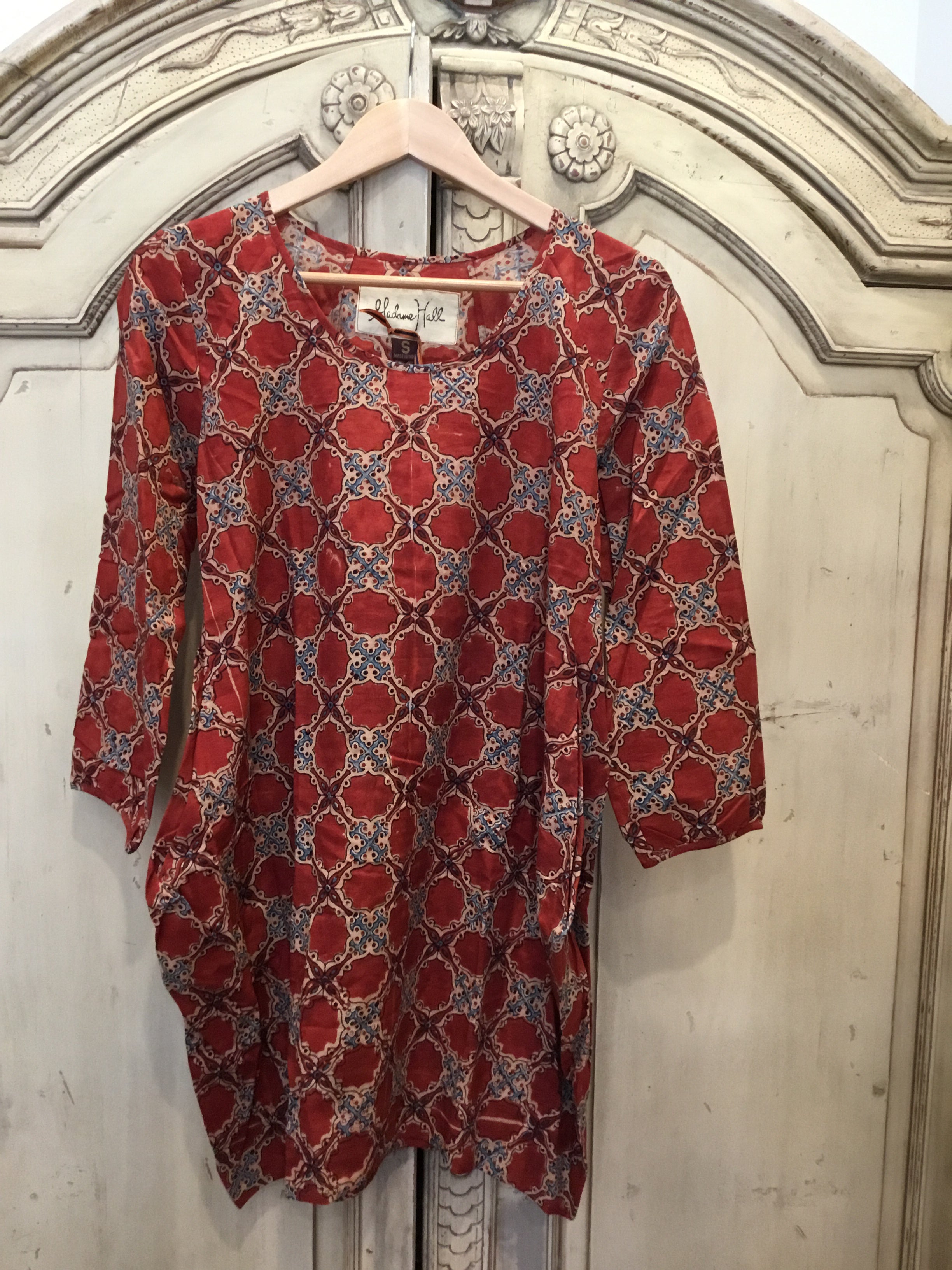 Handblock Printed Tunic- Pomegranate Mosaic