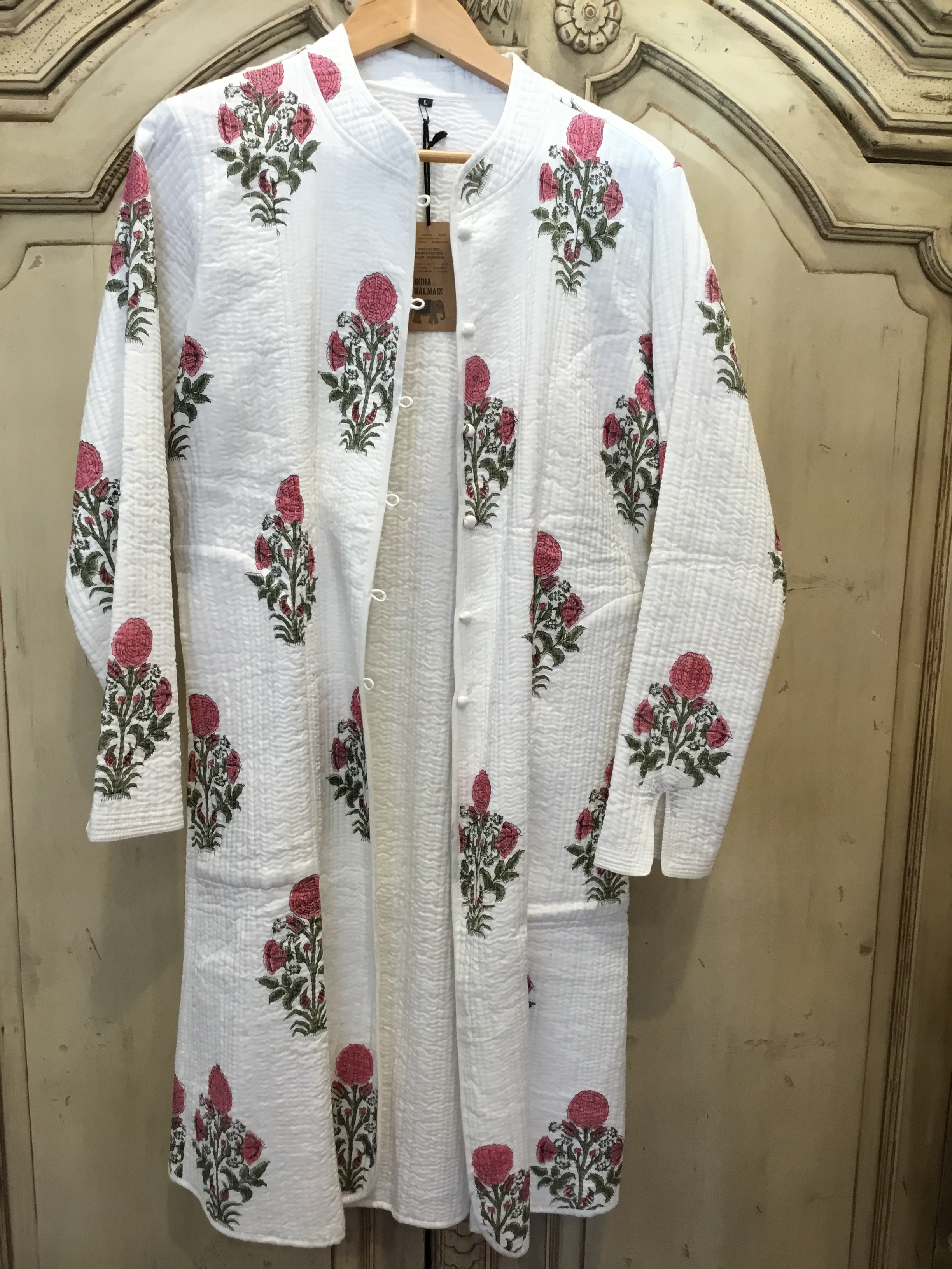 Handblock Printed Mughal Jacket - Pink Marigold