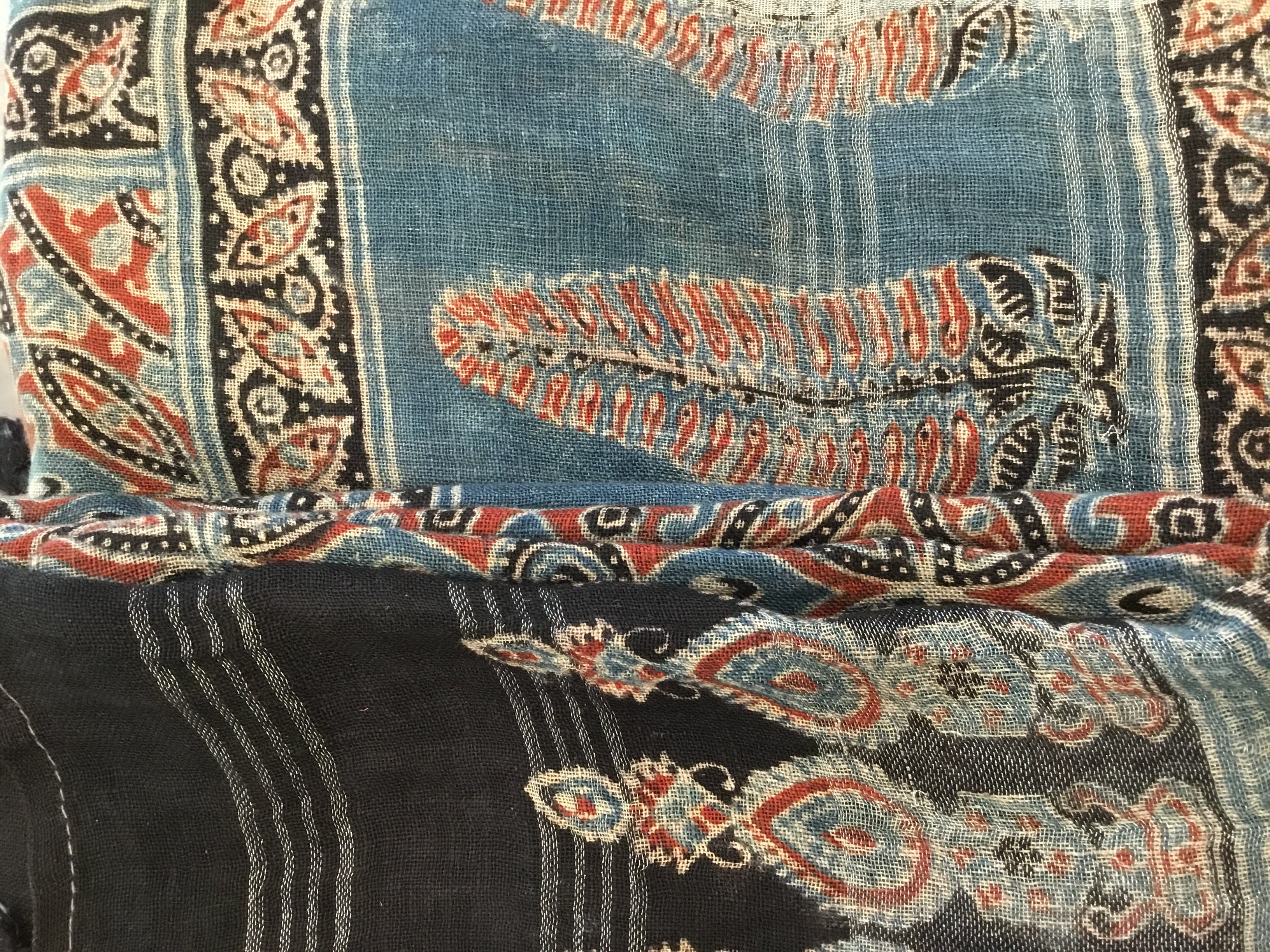 Ajrakh Handloomed linen wrap with silver thread detail