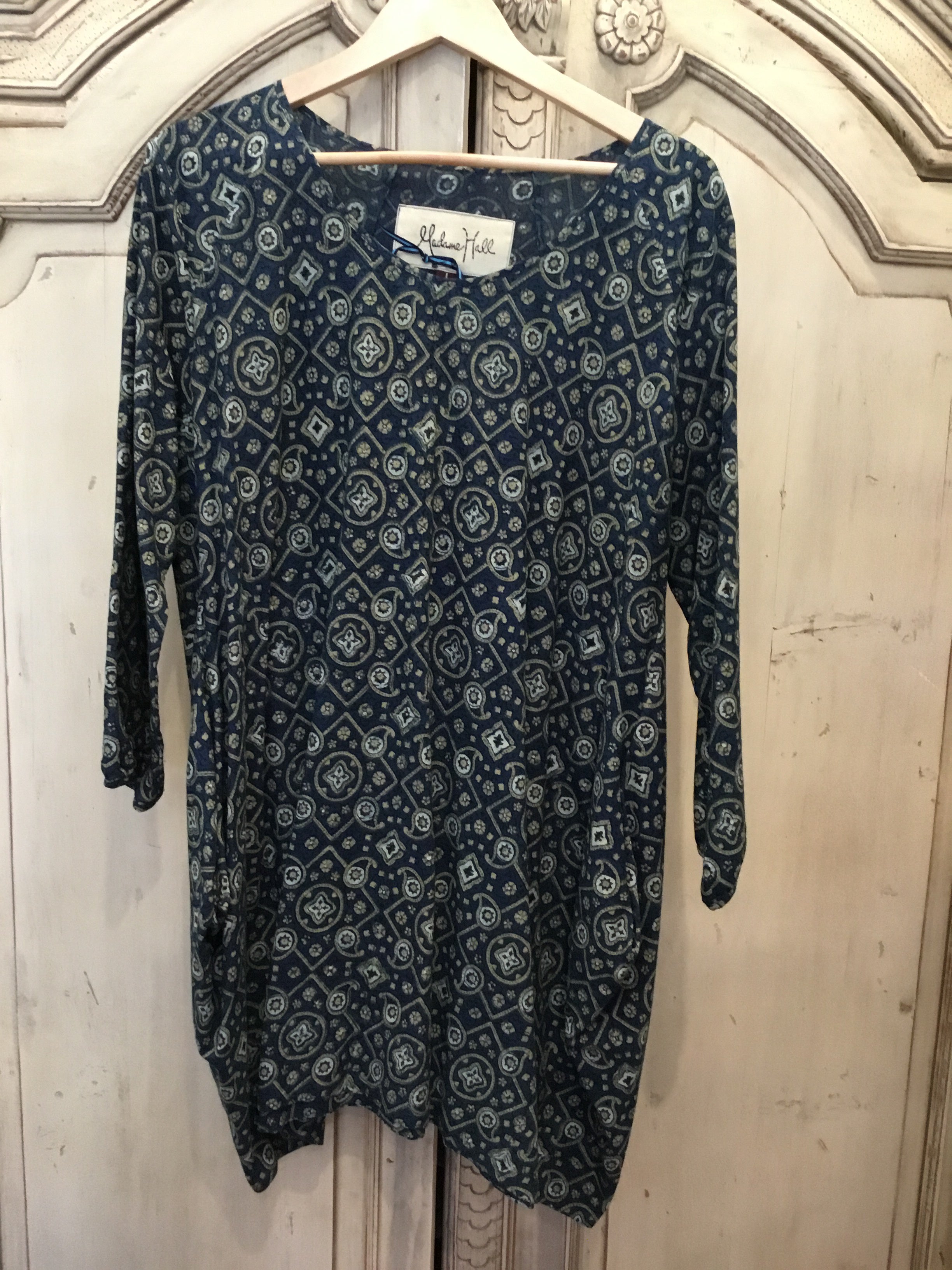 Handblock Printed Tunic- Bhuj Blue Floral