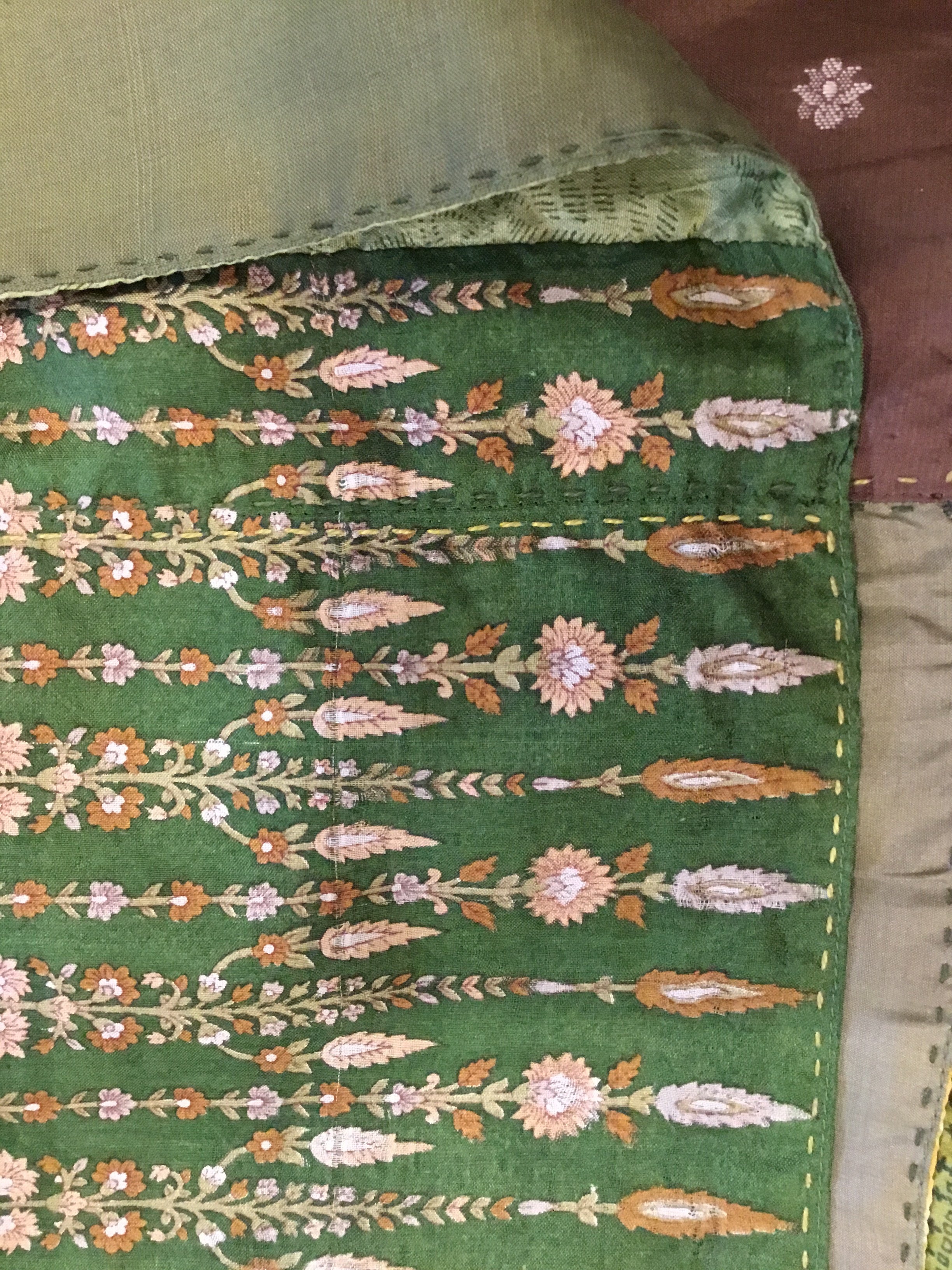 Vintage Silk Sari Scarf- Grassland Patch