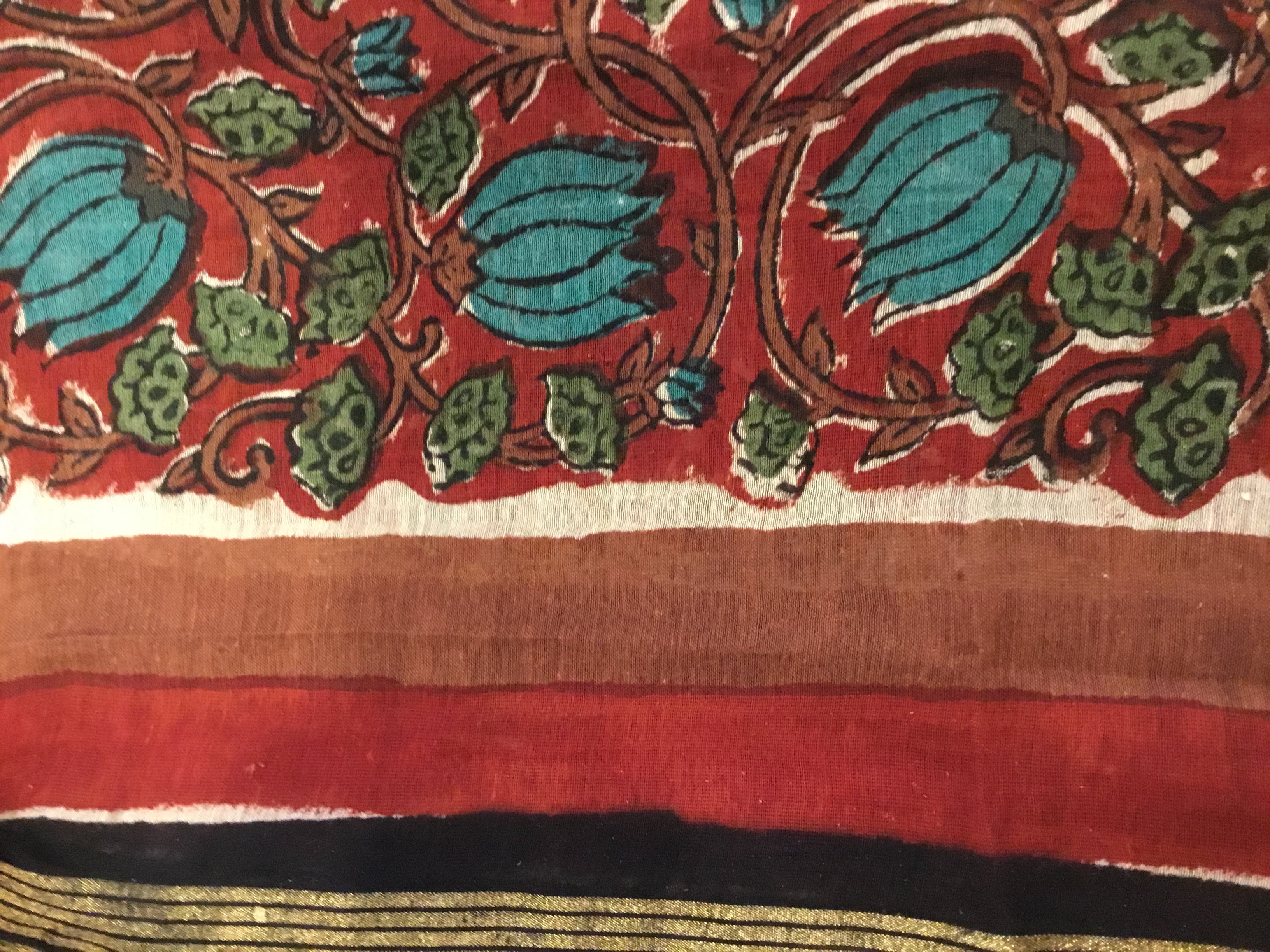 Chanderi Silk Cotton Scarf - Green Pomegranate Flower