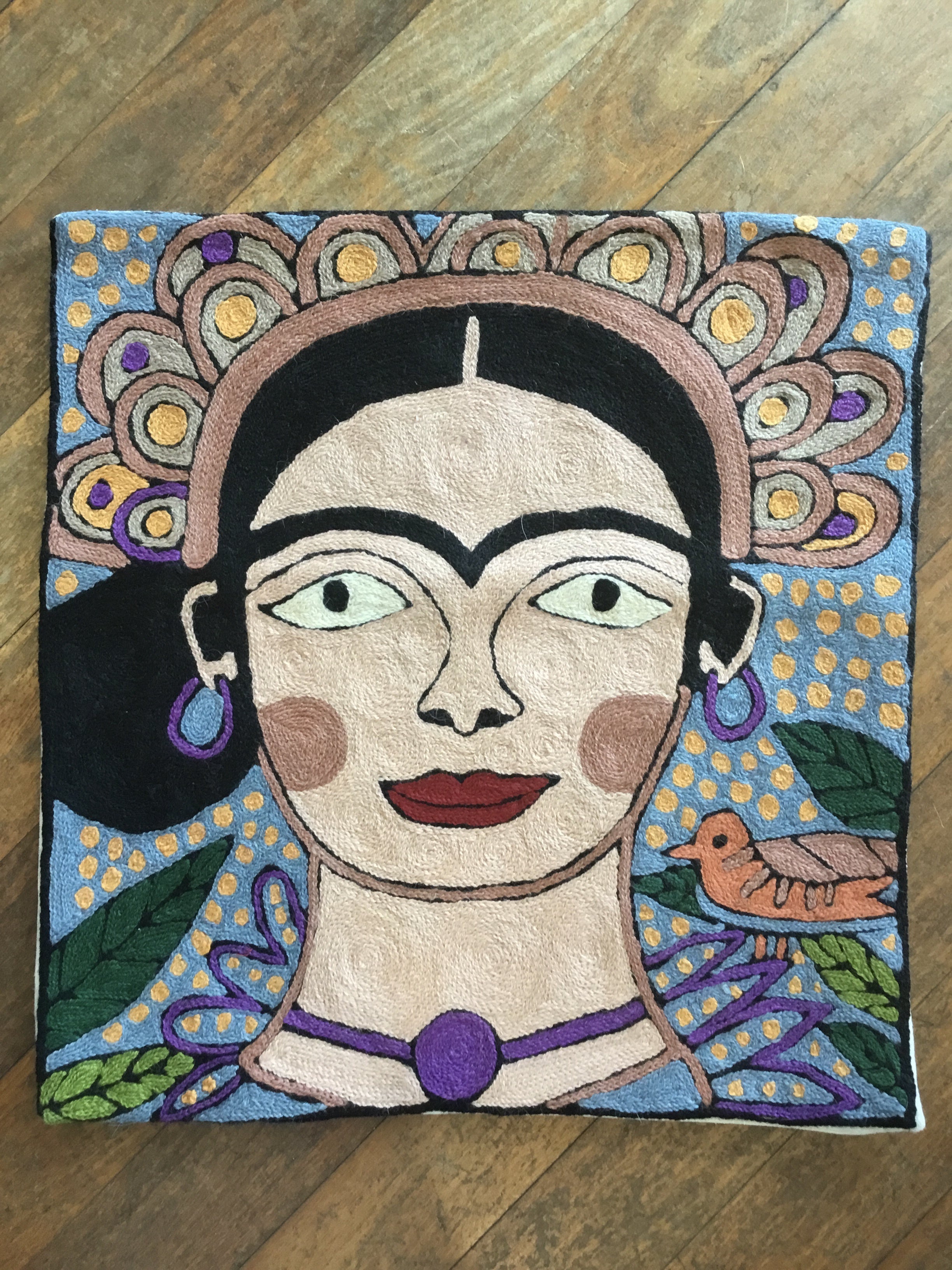 Kashmiri Wool Cushion - Frieda with Bird