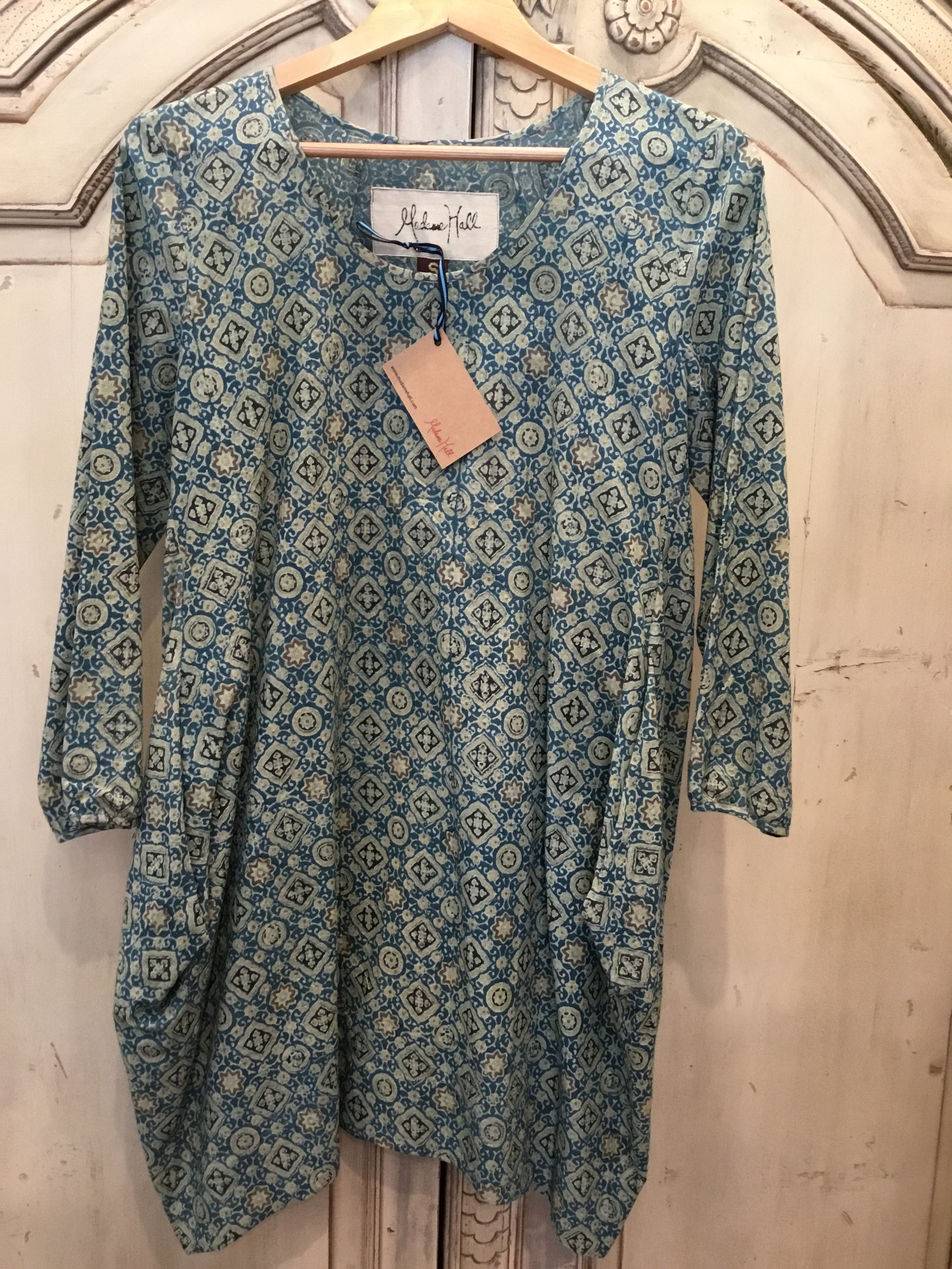 Handblock Printed Tunic- Dusty Blue Tile