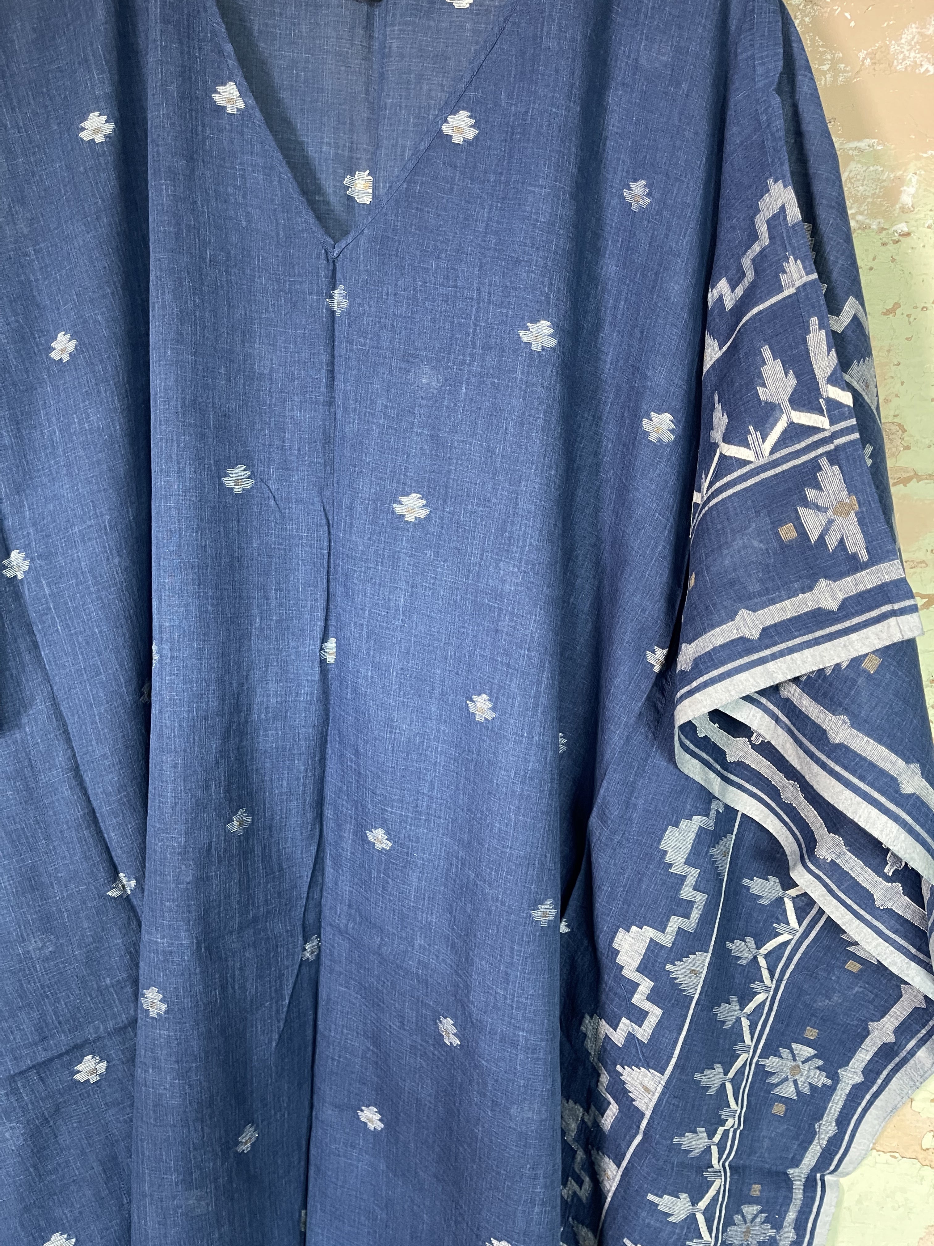 Long Jamdani Kaftan - Indigo Night Sky