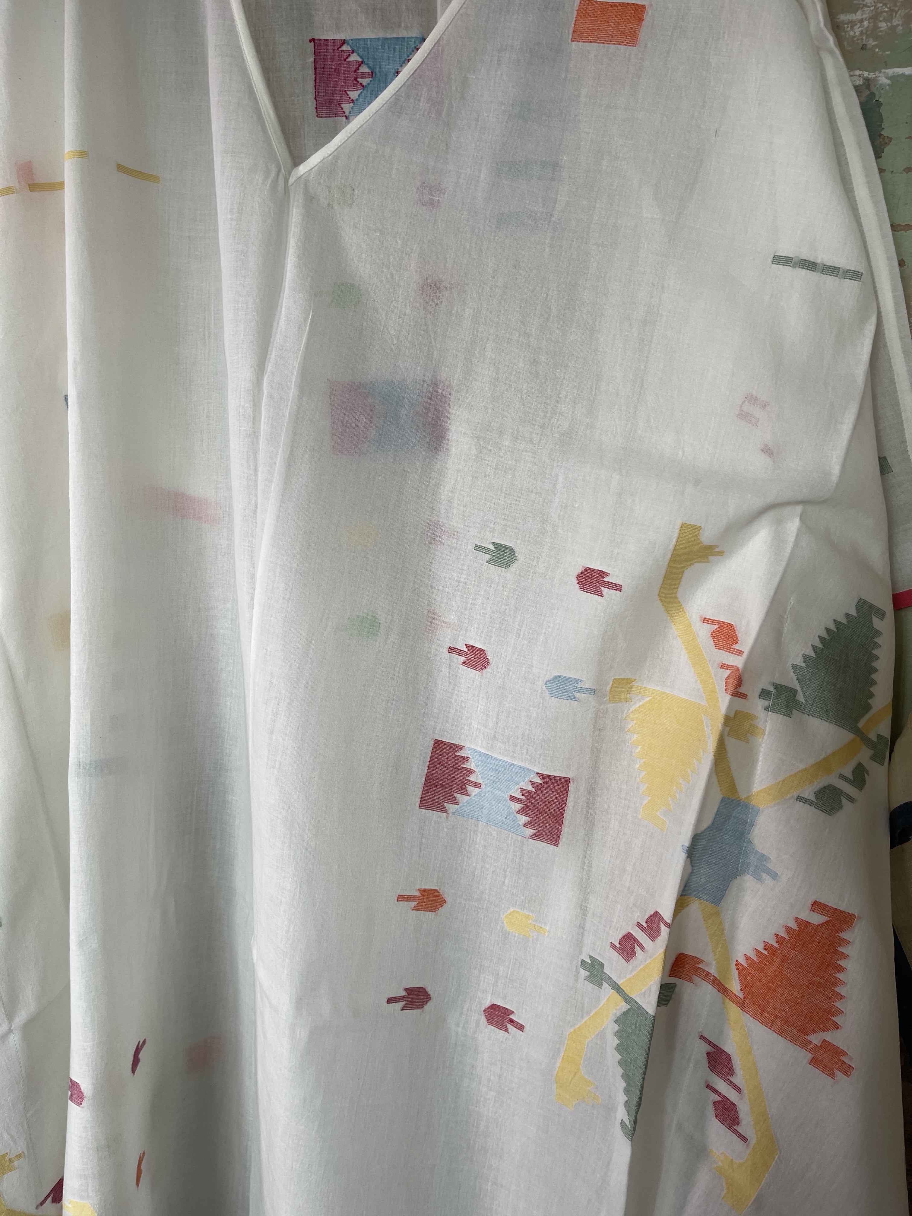 Long Jamdani Kaftan - Chalk