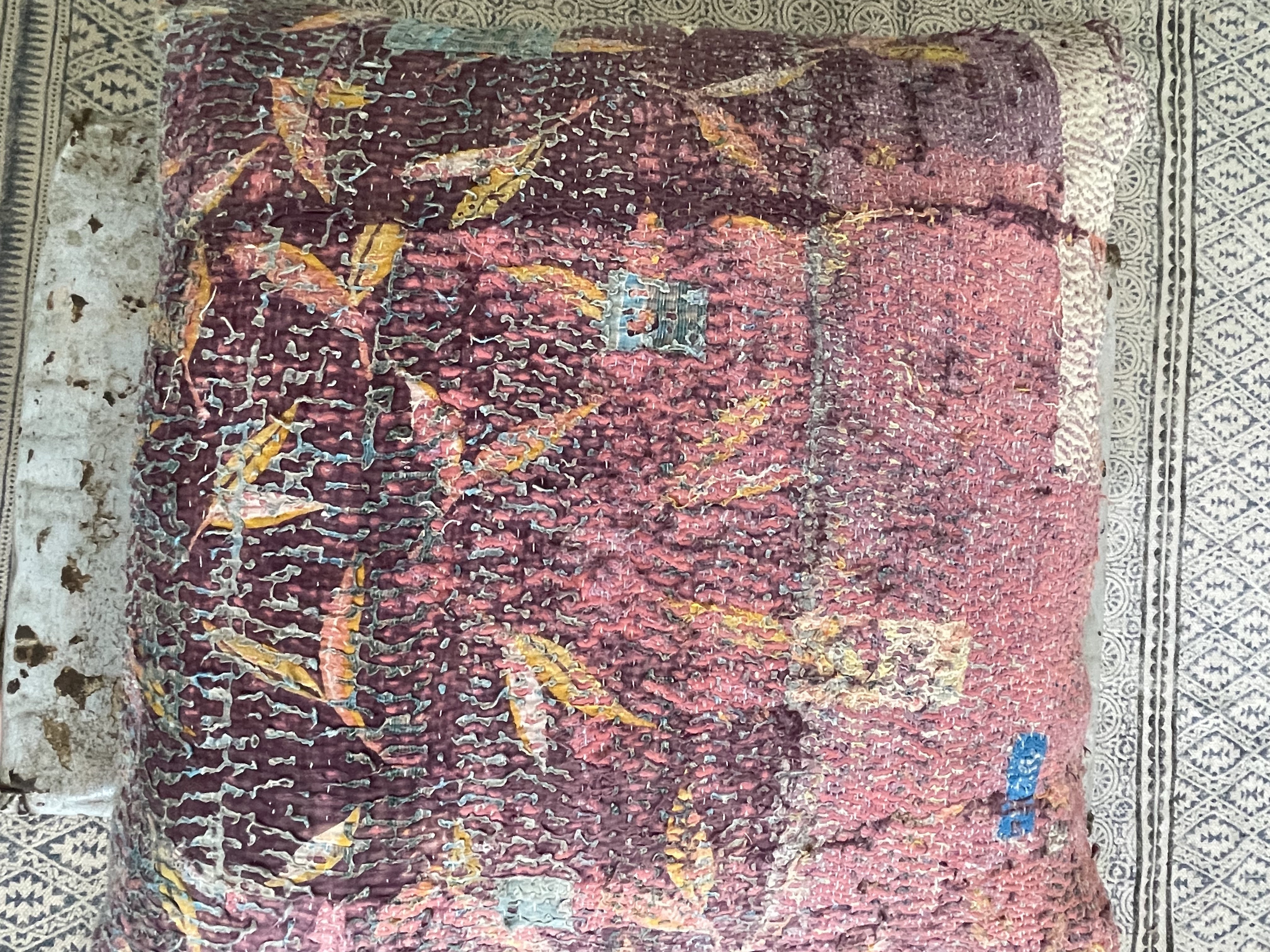 Vintage Kantha Cushion - Autumn Foliage Pink