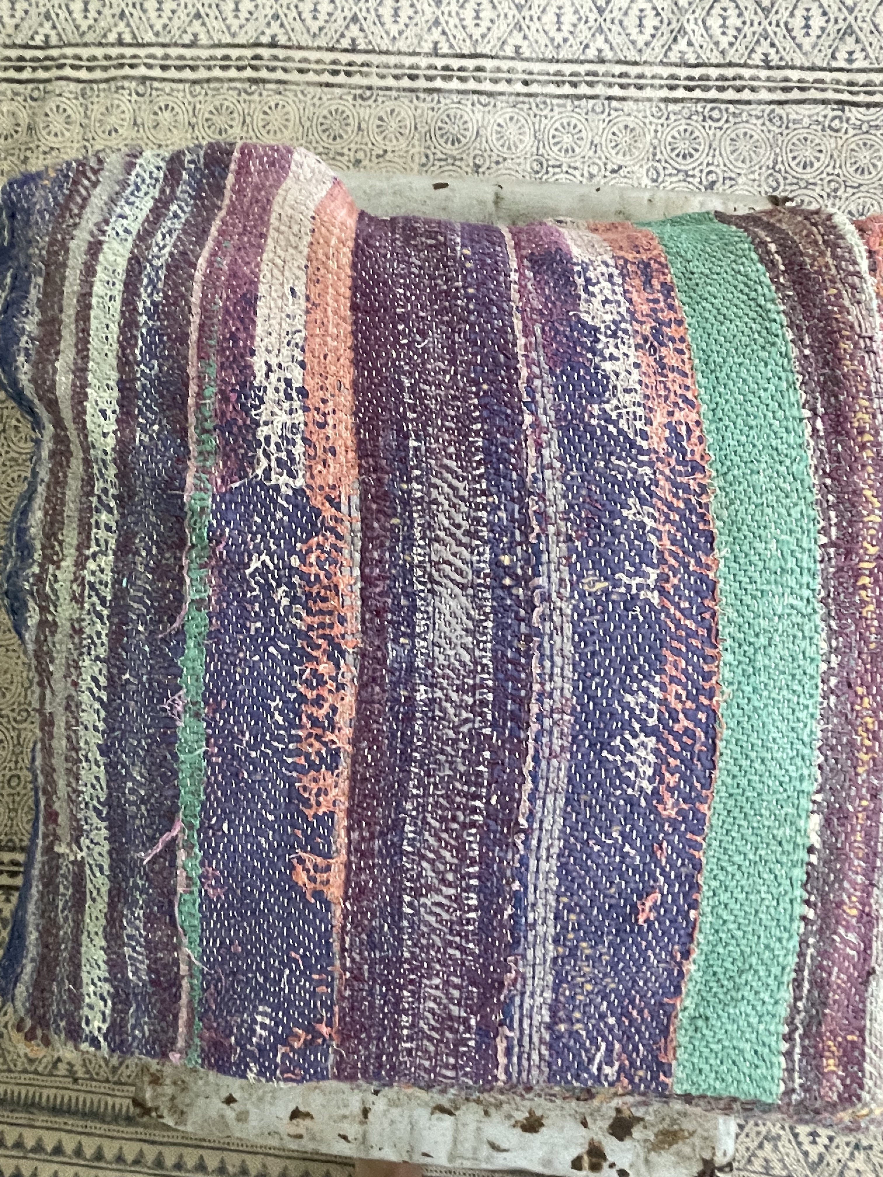 Vintage Kantha Cushion - Stripe Green 1