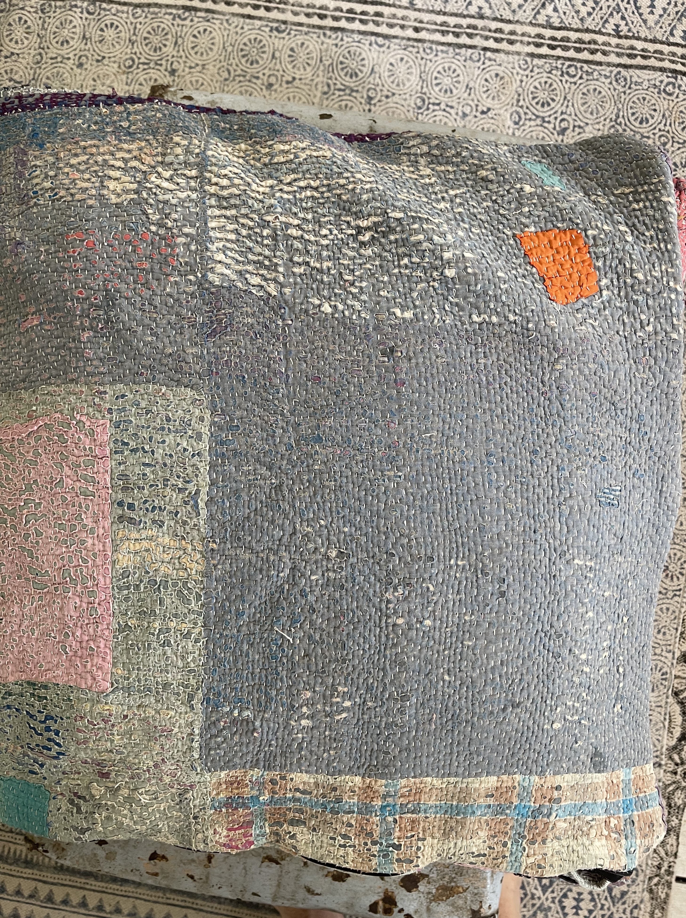 Vintage Kantha Cushion - Haze Orange Square