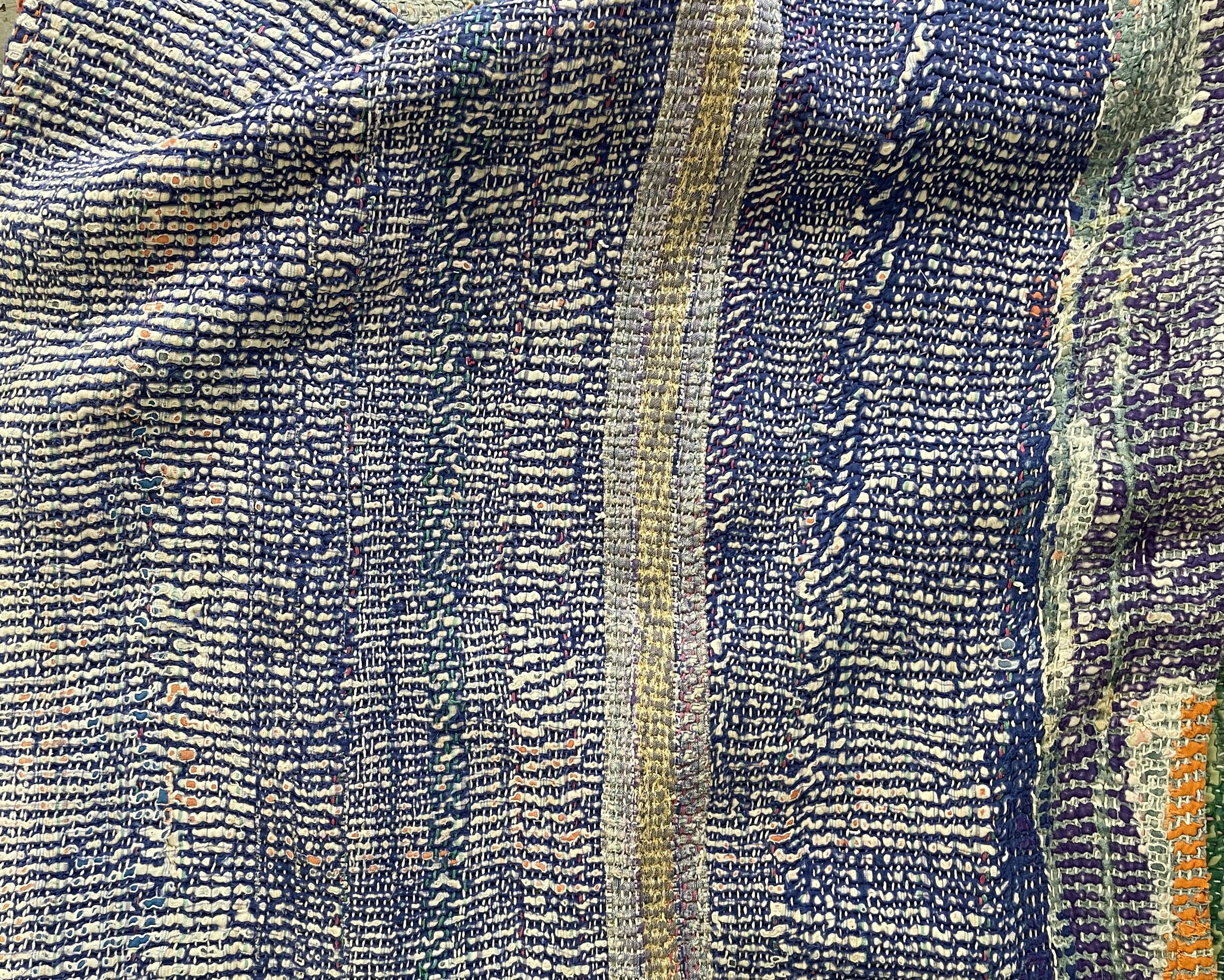 Vintage Kantha Cushion - Blue Stripe 2