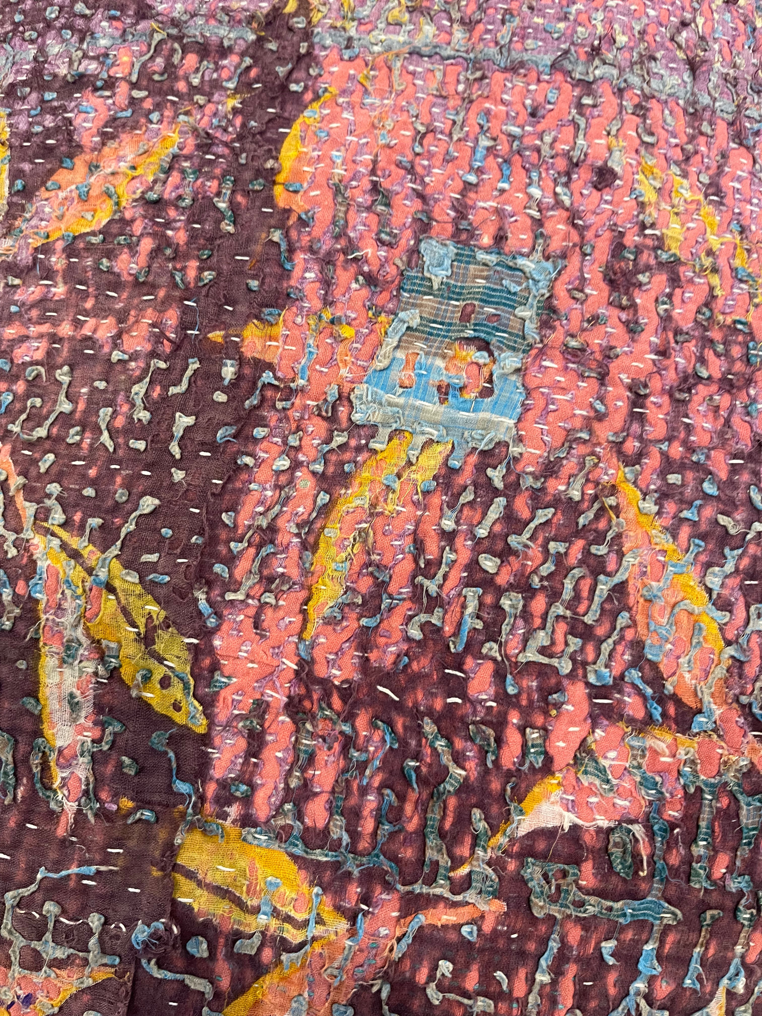 Vintage Kantha Cushion - Autumn Foliage Pink