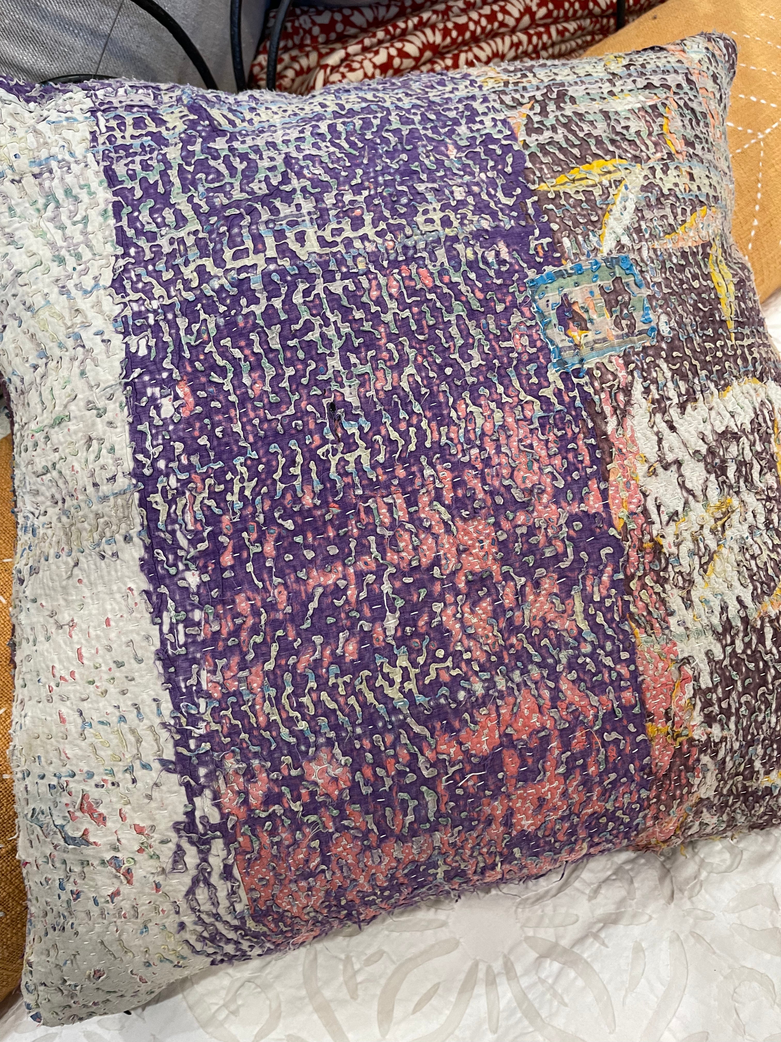 Vintage Kantha Cushion - Autumn Foliage Pink
