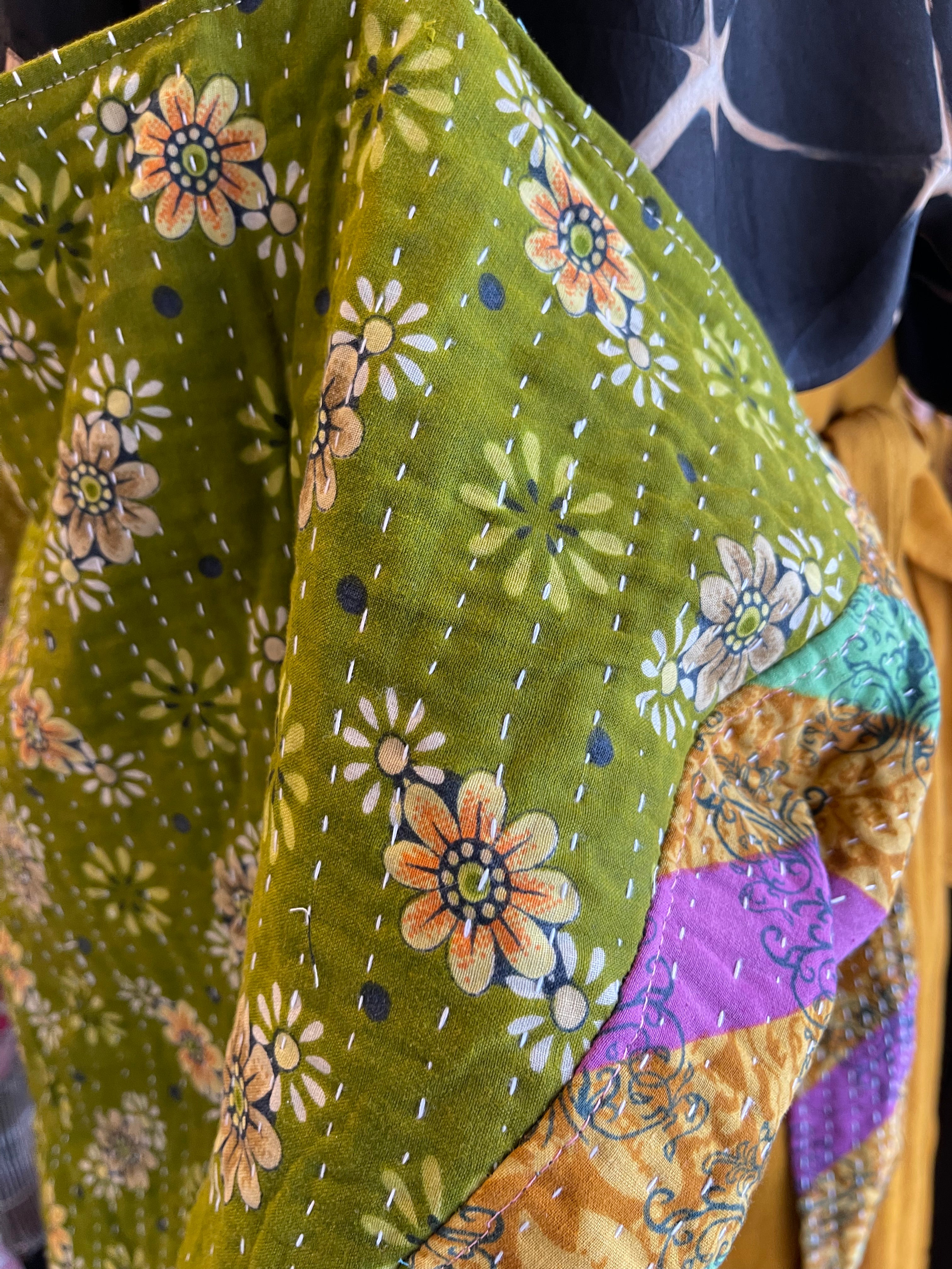 Vintage Kantha Oversized Tote - Olive Grove